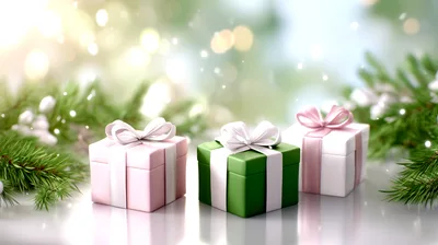 Three Christmas Gift Boxes With Ribbons