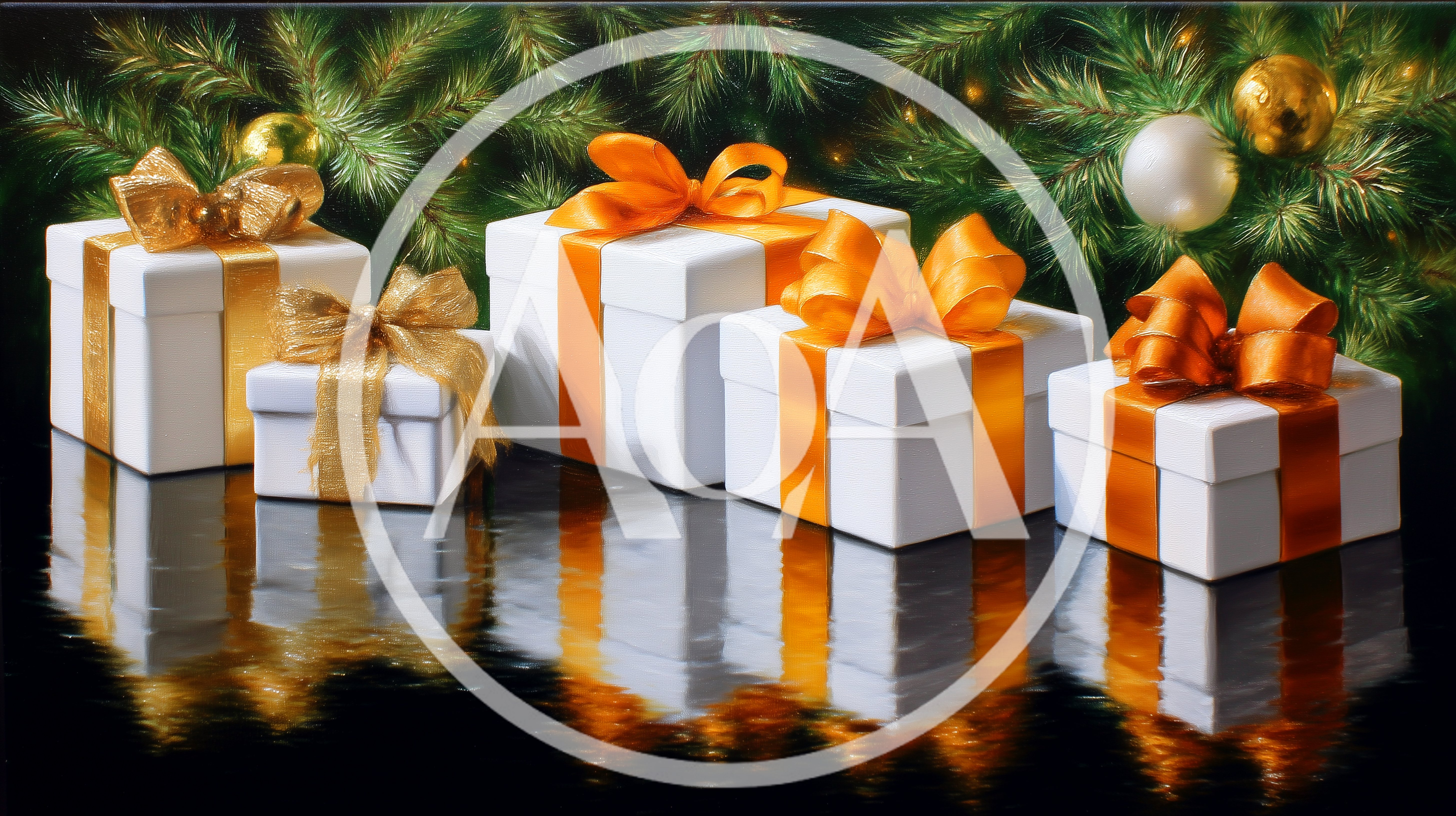 White Christmas Gift Boxes With Orange Ribbons