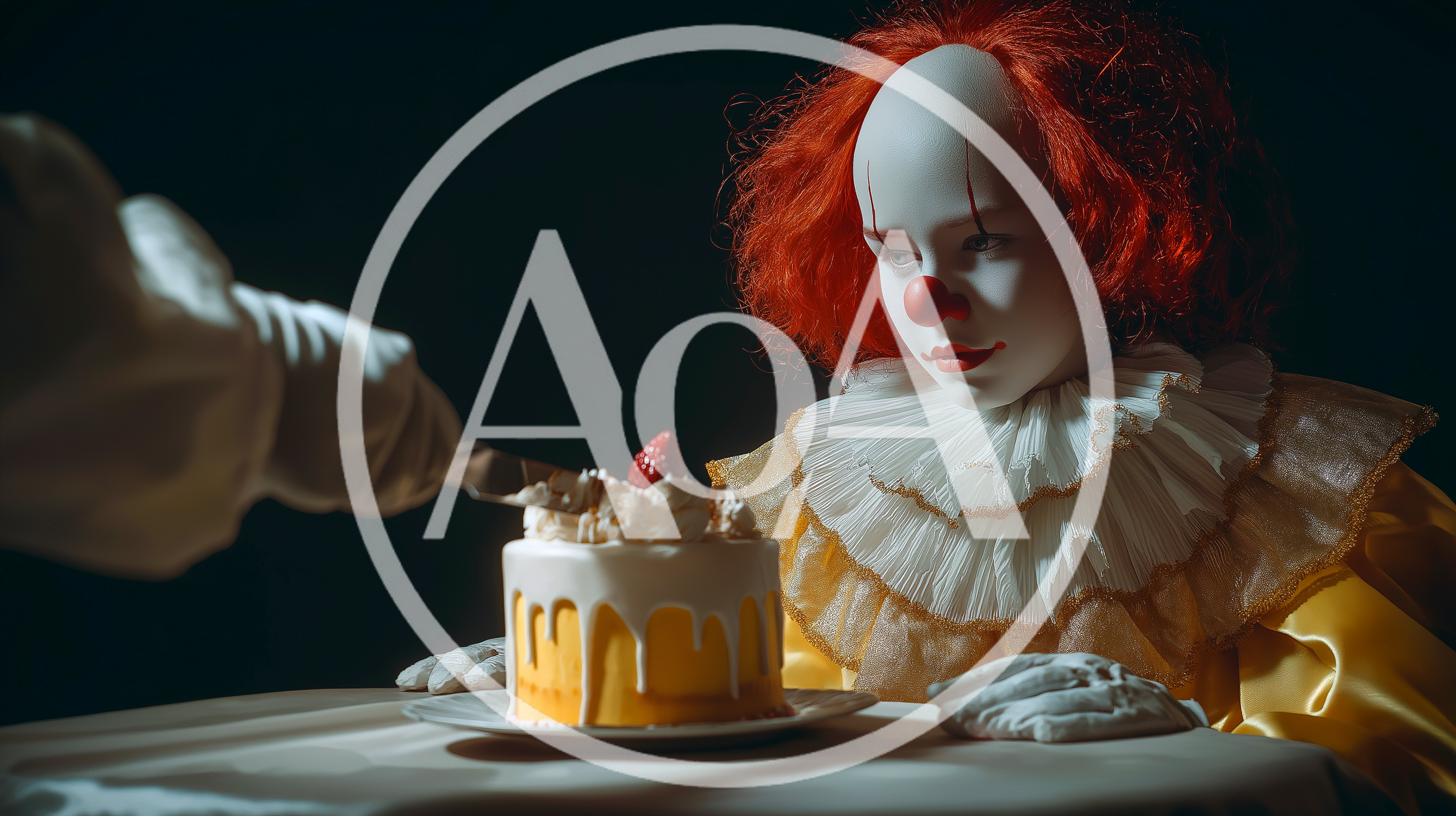 Pennywise Clown Sitting At Table With Birthday Cake