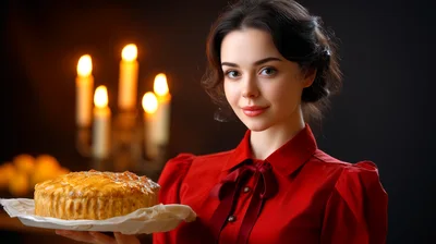 Young Woman Holding A Freshly Baked Pie