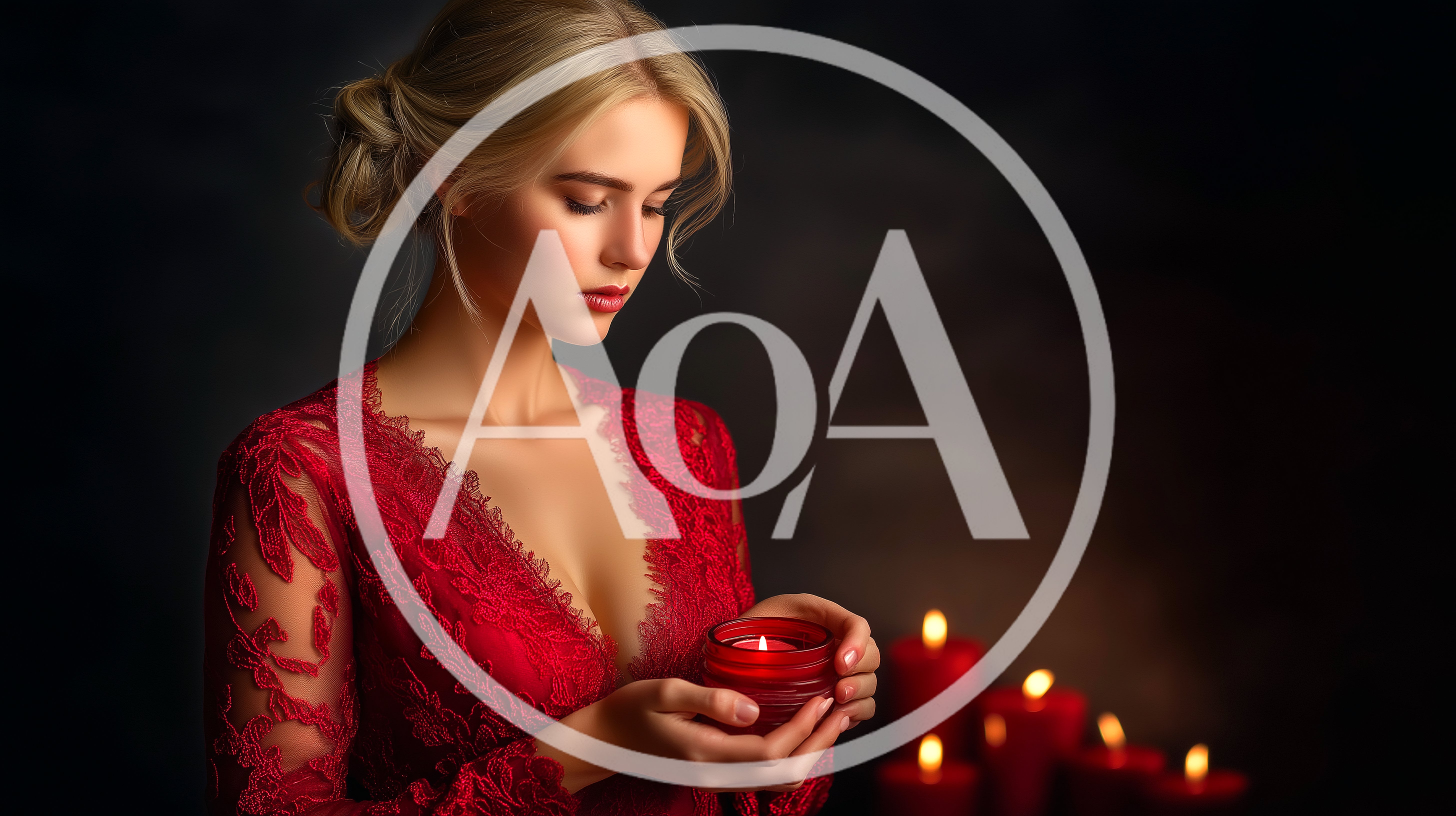 Elegant Woman Holding A Lit Red Candle