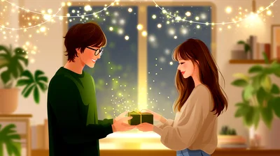 Young Couple Exchanging A Gift In A Cozy Room