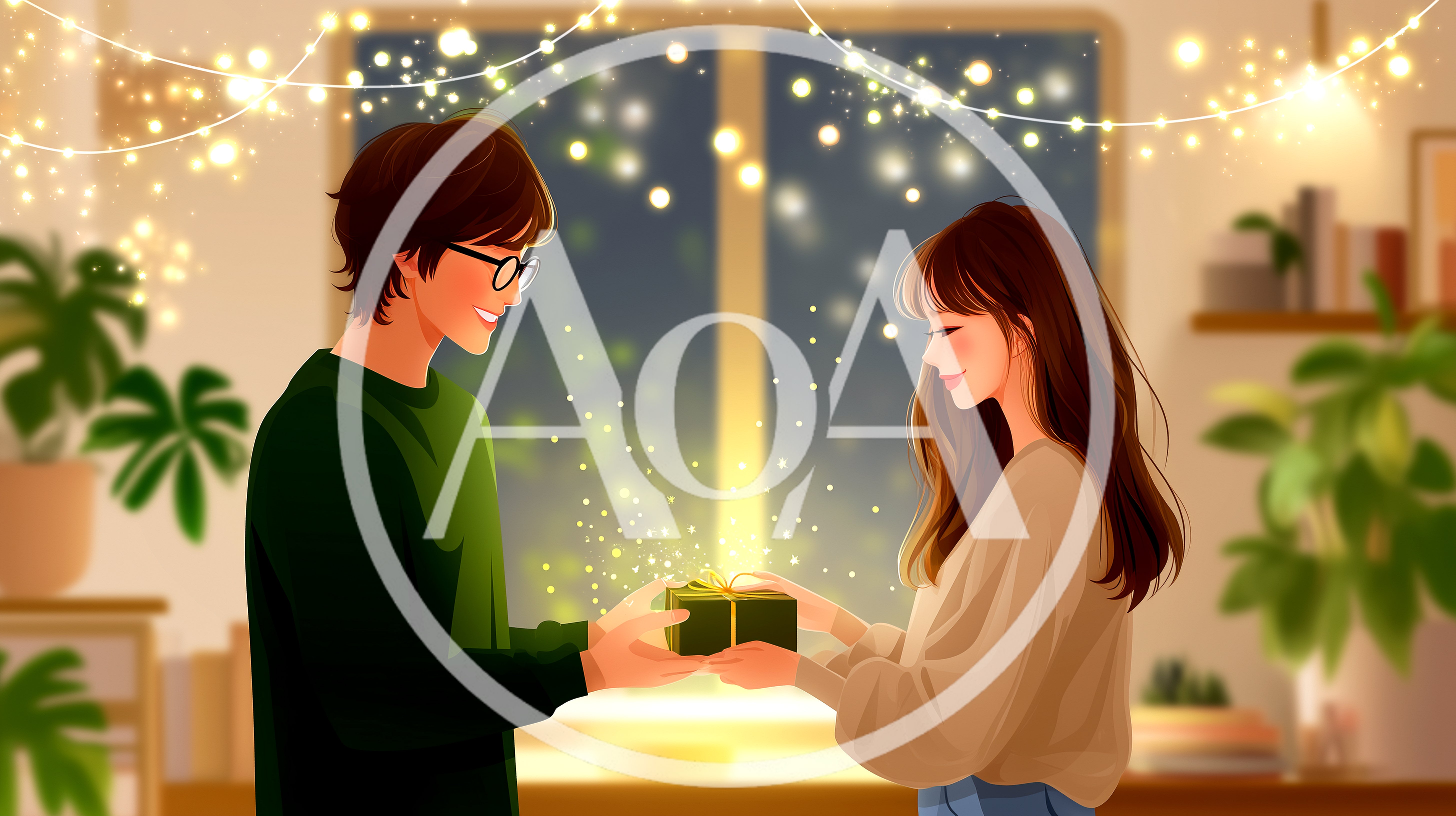 Young Couple Exchanging A Gift In A Cozy Room