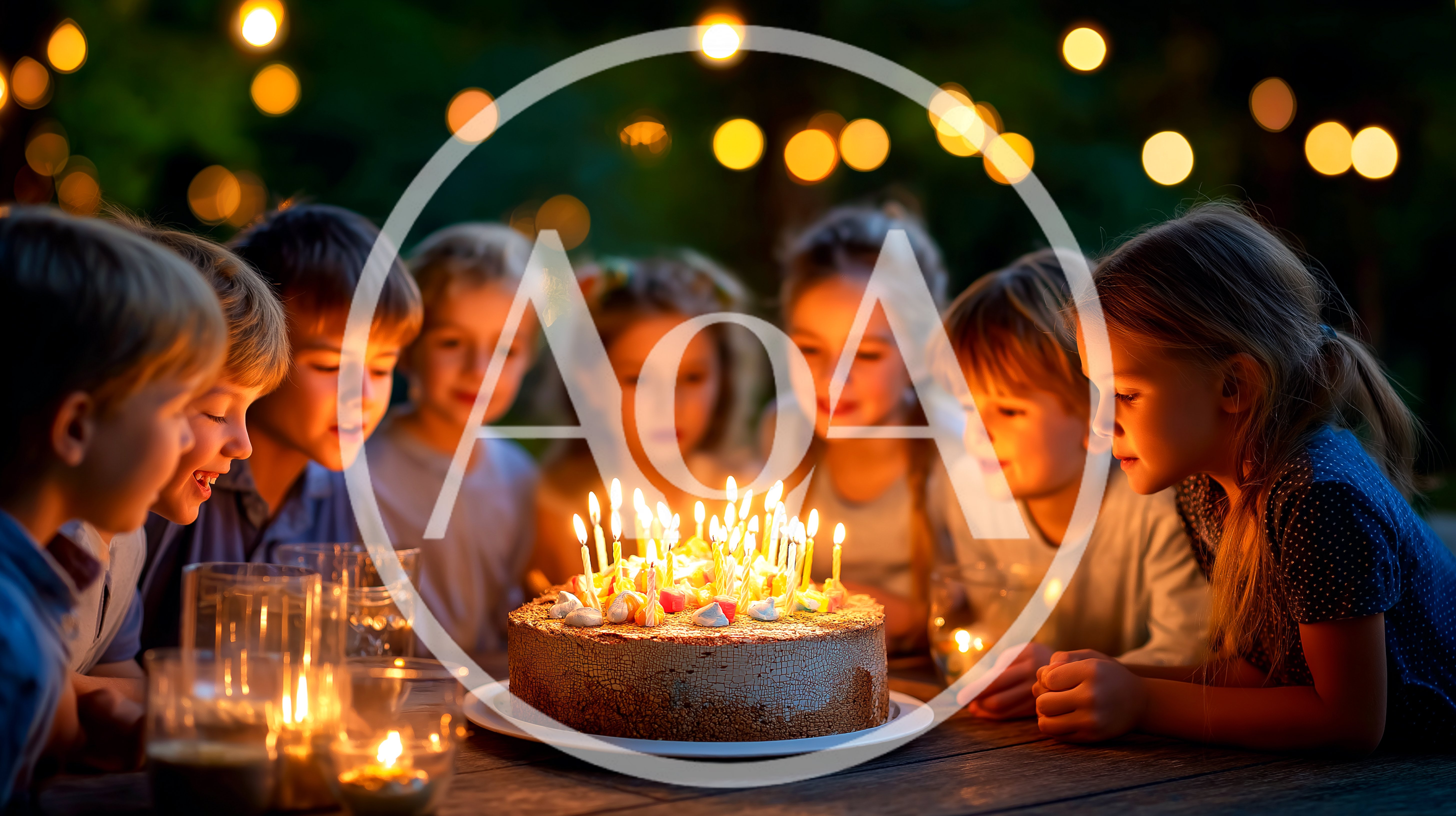 Group Of Children Celebrating Birthday With Cake
