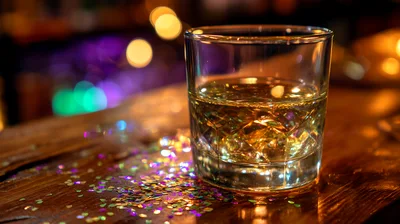 Glass Of Whiskey On A Festive Bar Counter