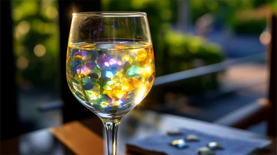 Wine Glass Filled With Glowing Colorful Water Beads