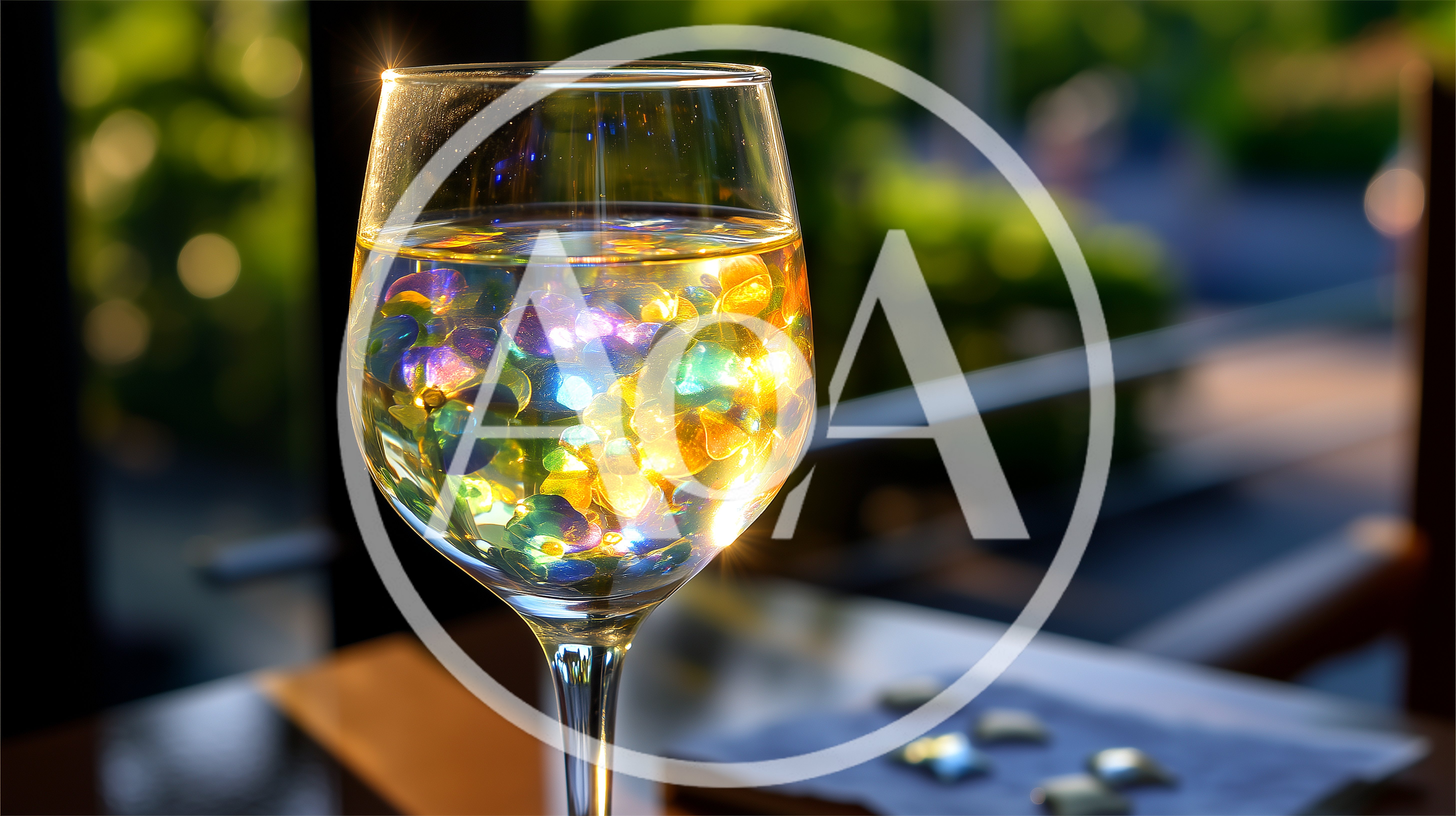 Wine Glass Filled With Glowing Colorful Water Beads