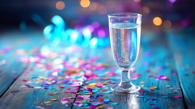 Glass Of Sparkling Wine With Colorful Confetti