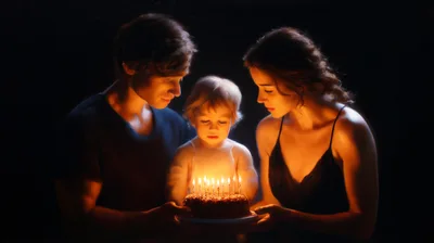 Parents Celebrating Birthday With Toddler And Cake