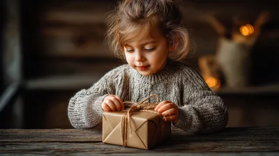 Young Girl Unwrapping A Small Gift