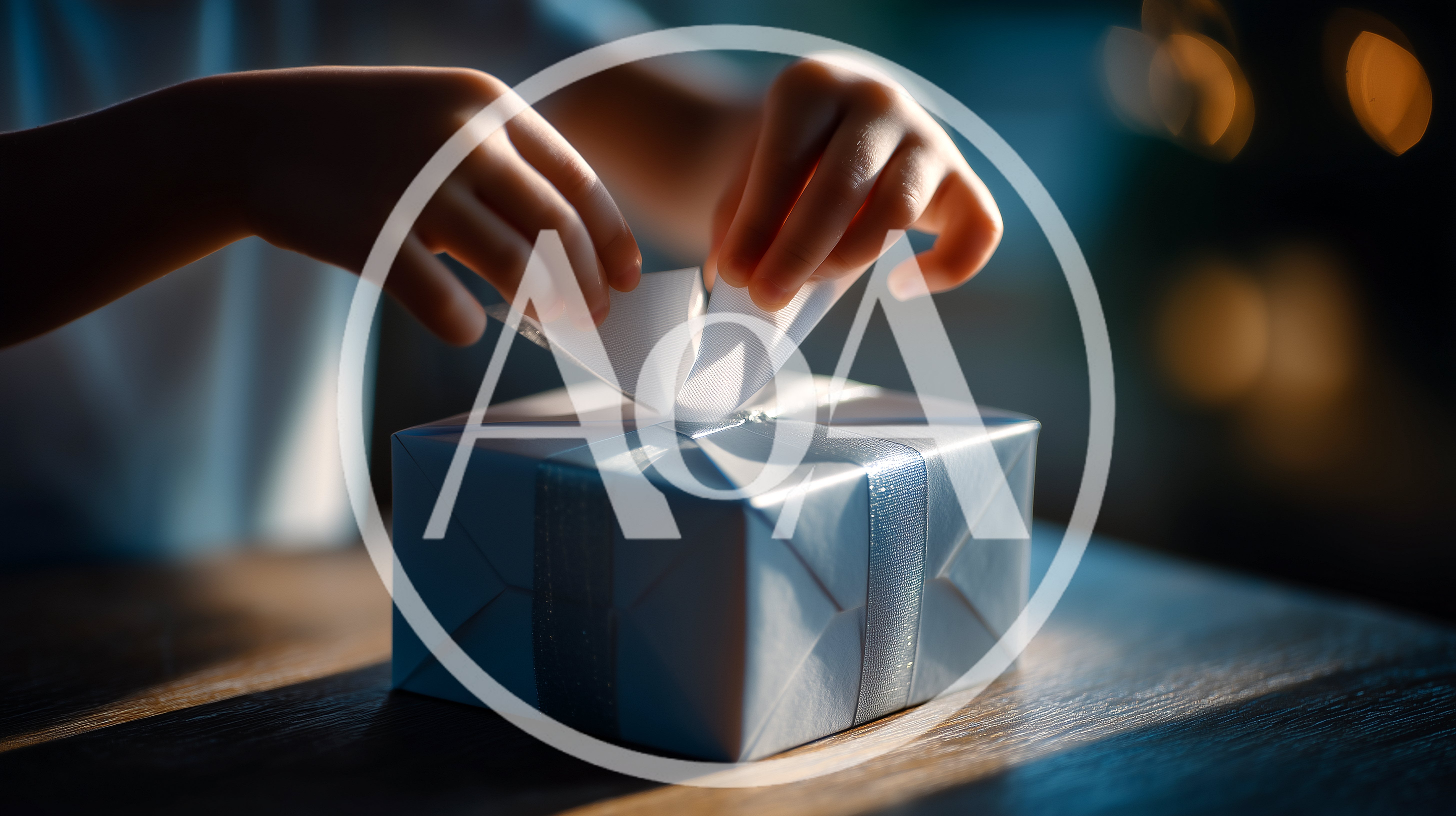 Child Hands Unwrapping A White Gift Box
