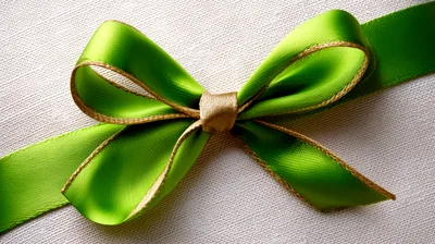 Green Satin Ribbon Bow With Gold Edging