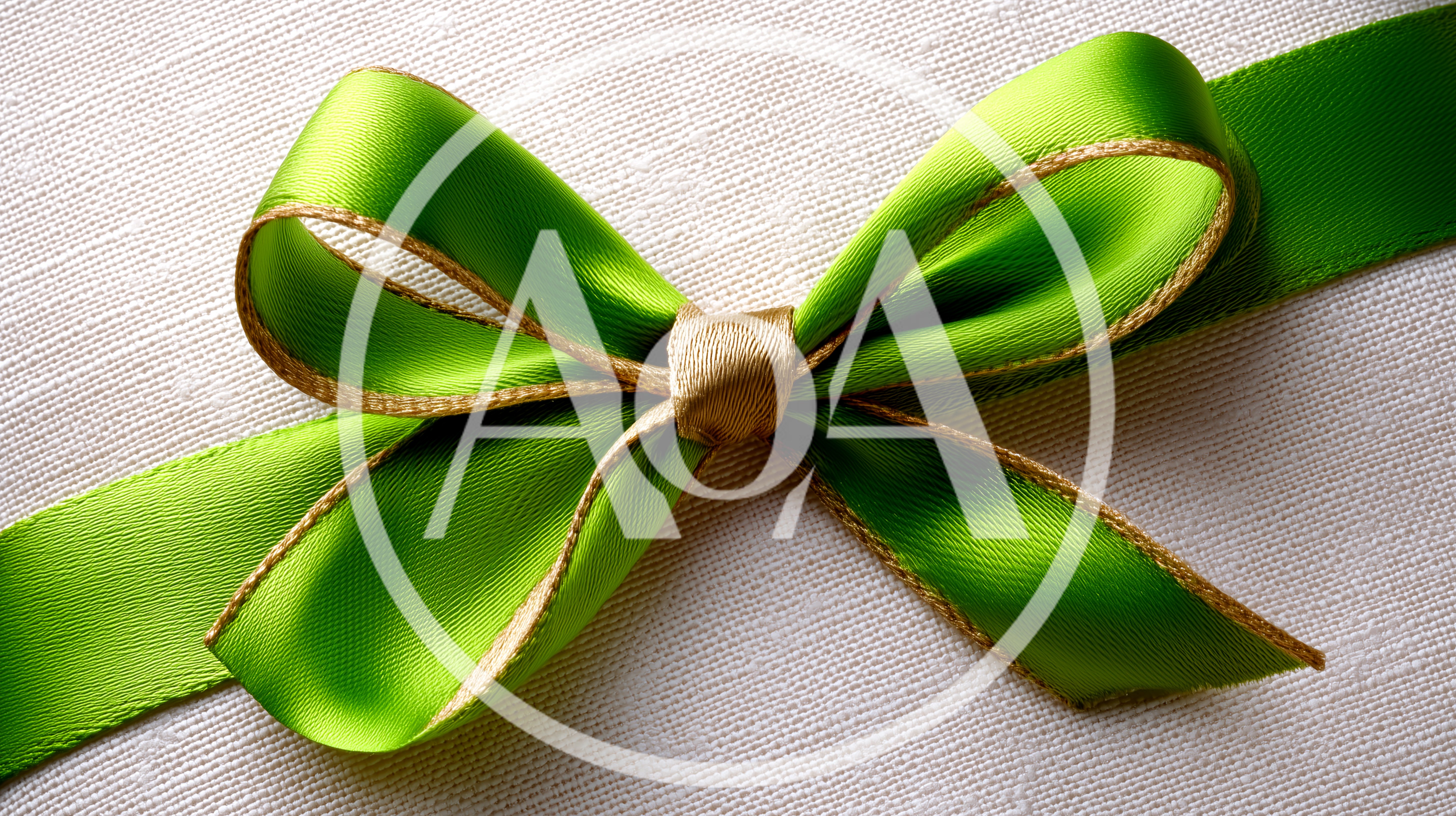 Green Satin Ribbon Bow With Gold Edging