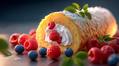 Delicious Raspberry Swiss Roll Cake With Fresh Berries