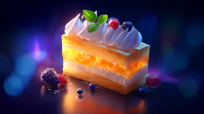 Gourmet Layered Cake Slice With Fresh Berries