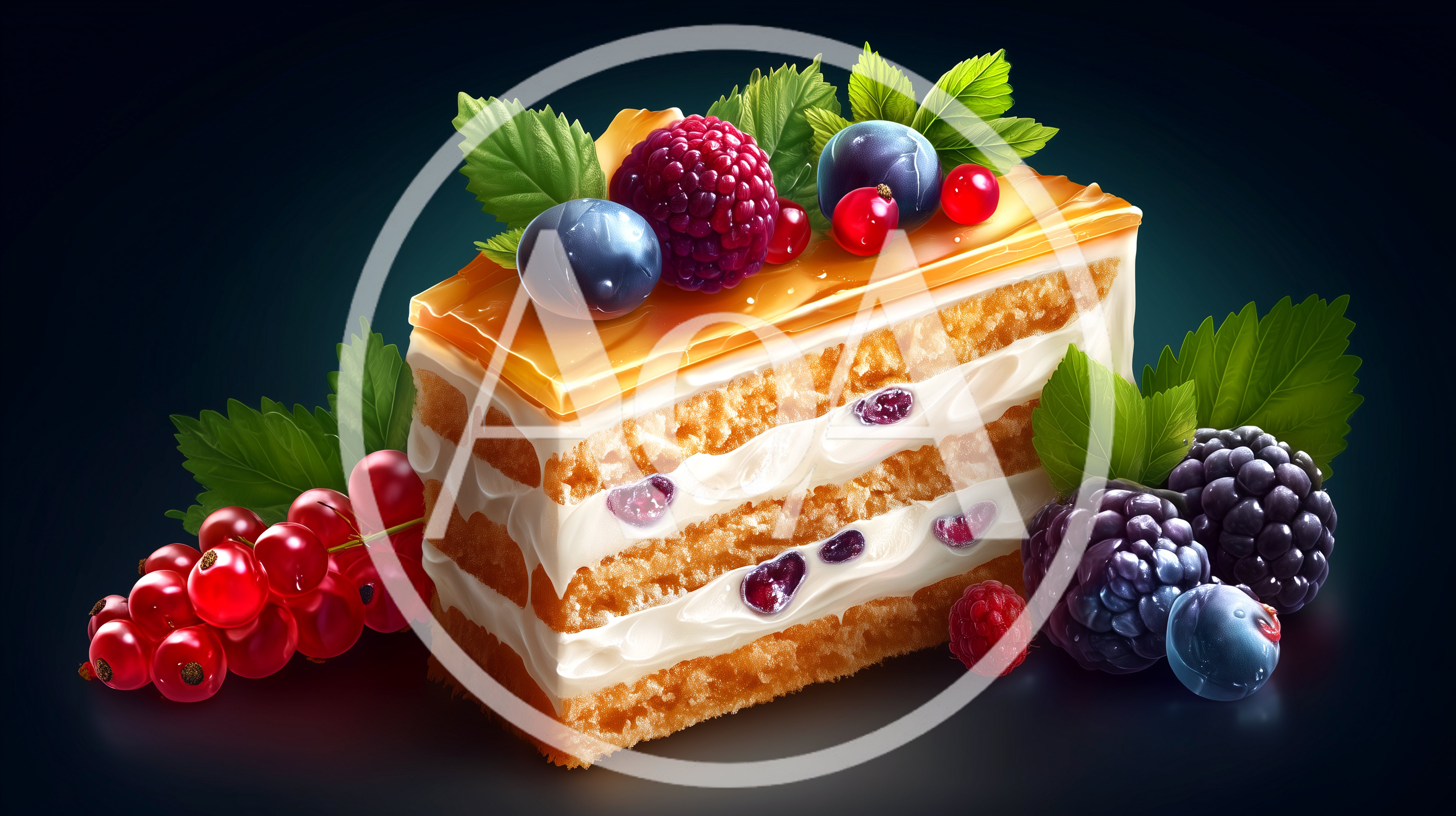 Slice Of Layered Sponge Cake With Fresh Berries