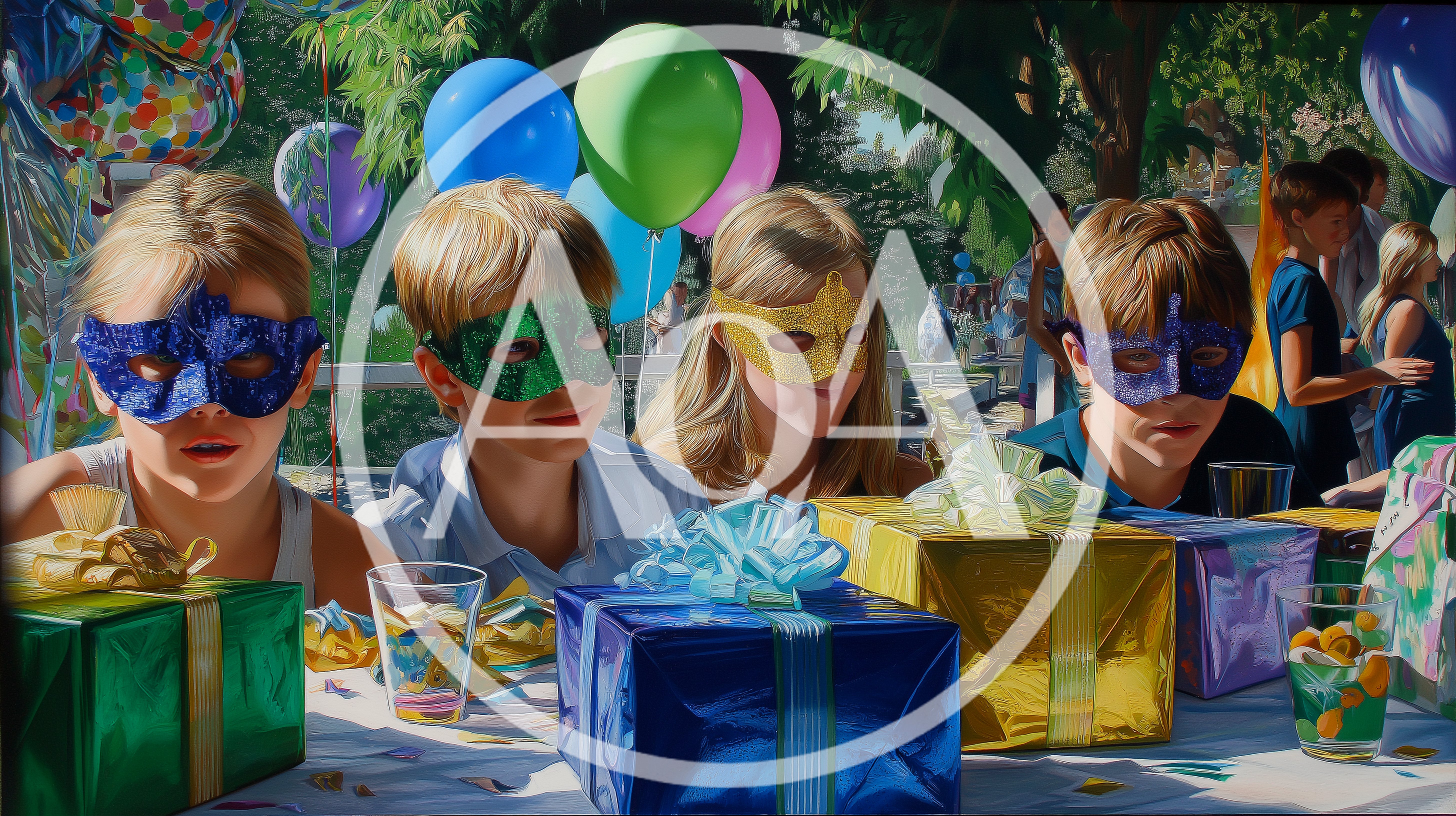 Children Wearing Masquerade Masks at a Birthday Party