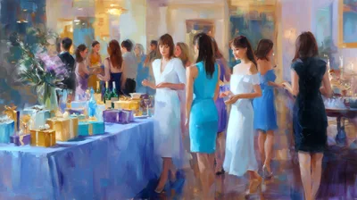 Impressionist Painting Of Women At A Social Gathering