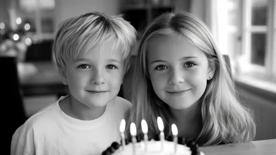 Young Children Celebrating Birthday With Lit Candles