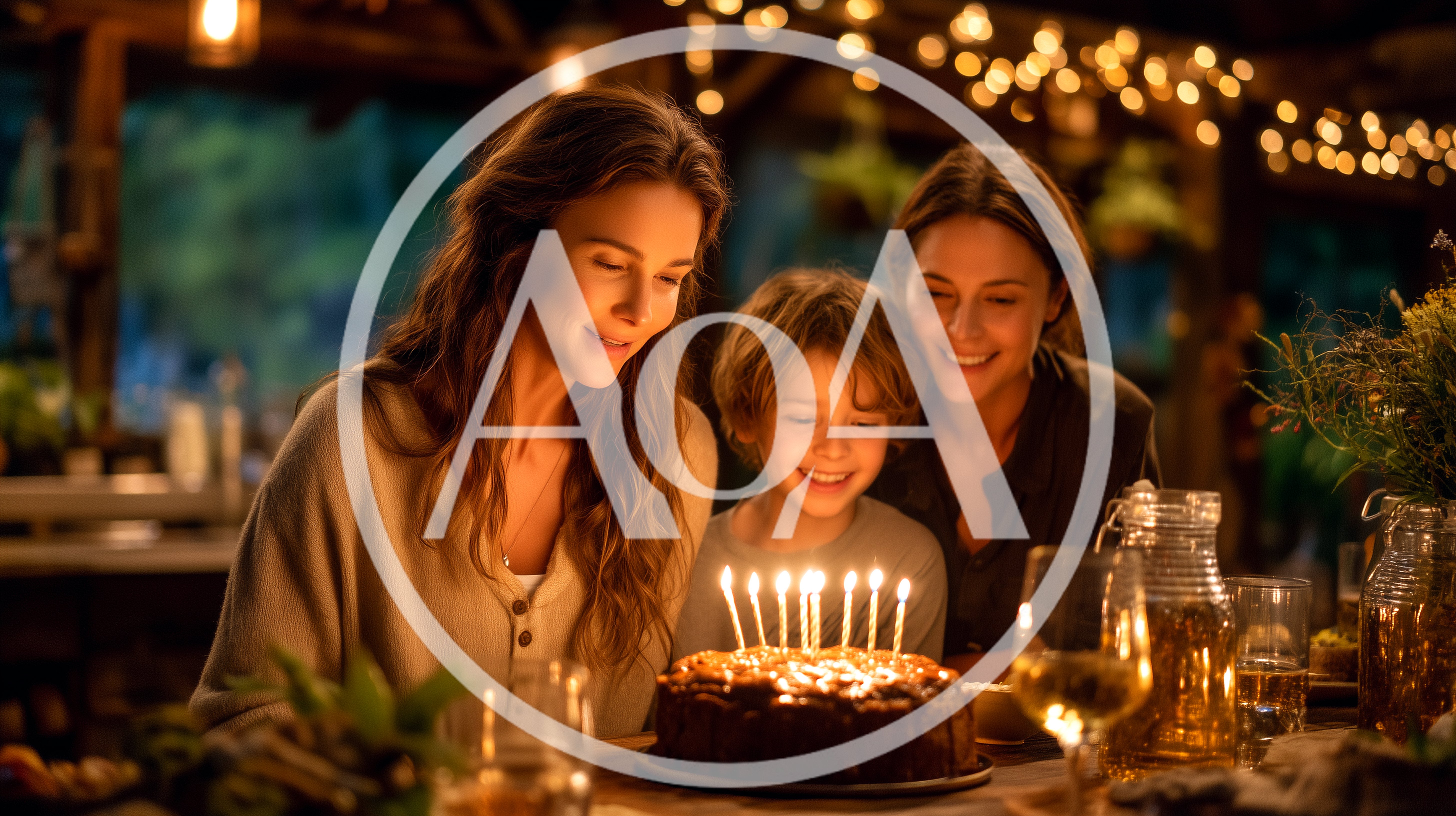 Family Celebrating Birthday With Cake And Candles
