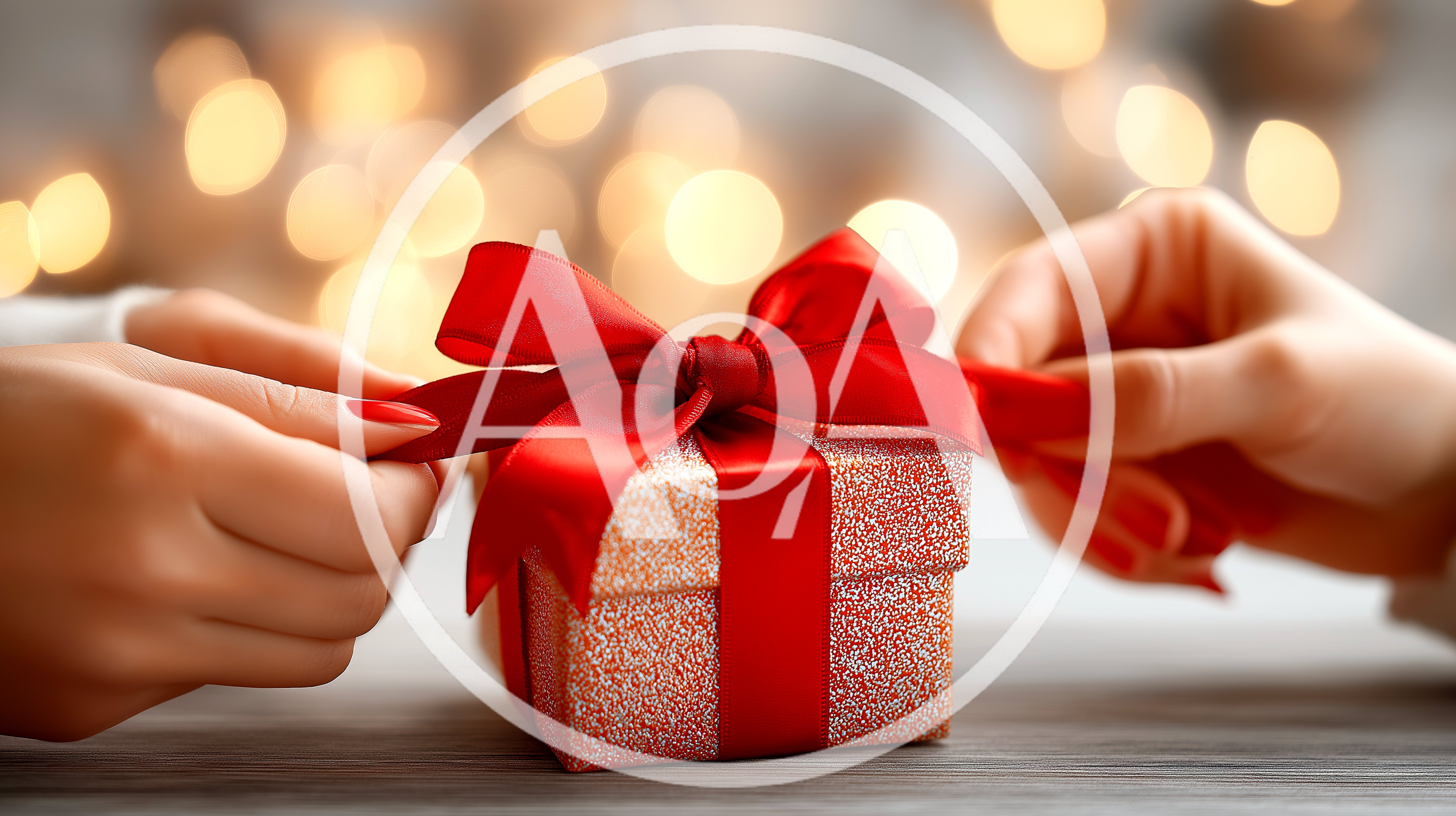 Hands Opening A Gift Box With Red Ribbon