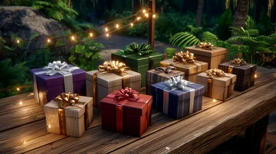 Assorted Gift Boxes On A Wooden Table