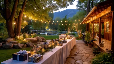 Outdoor Wedding Reception Table With Gift Boxes
