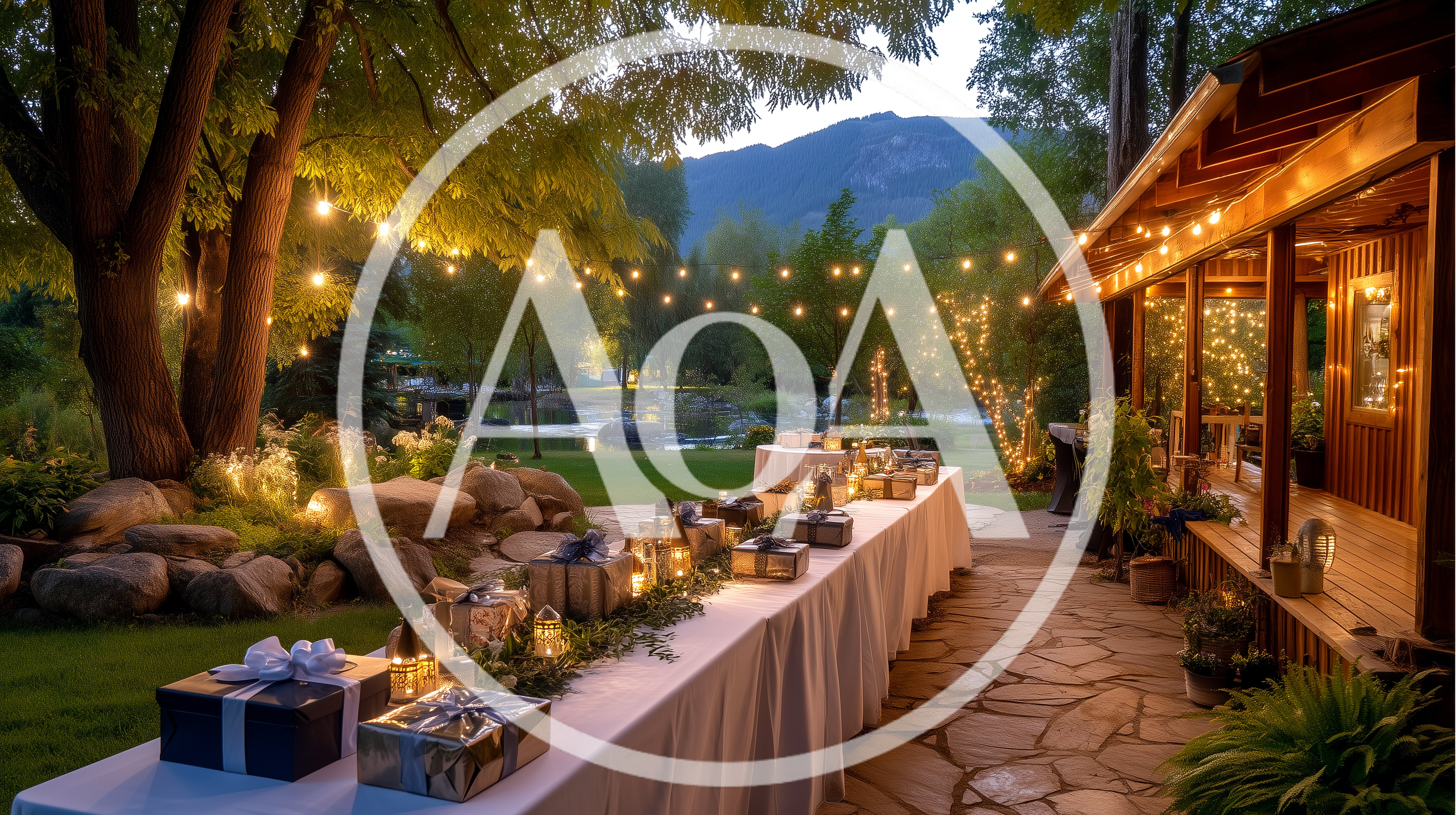 Outdoor Wedding Reception Table With Gift Boxes