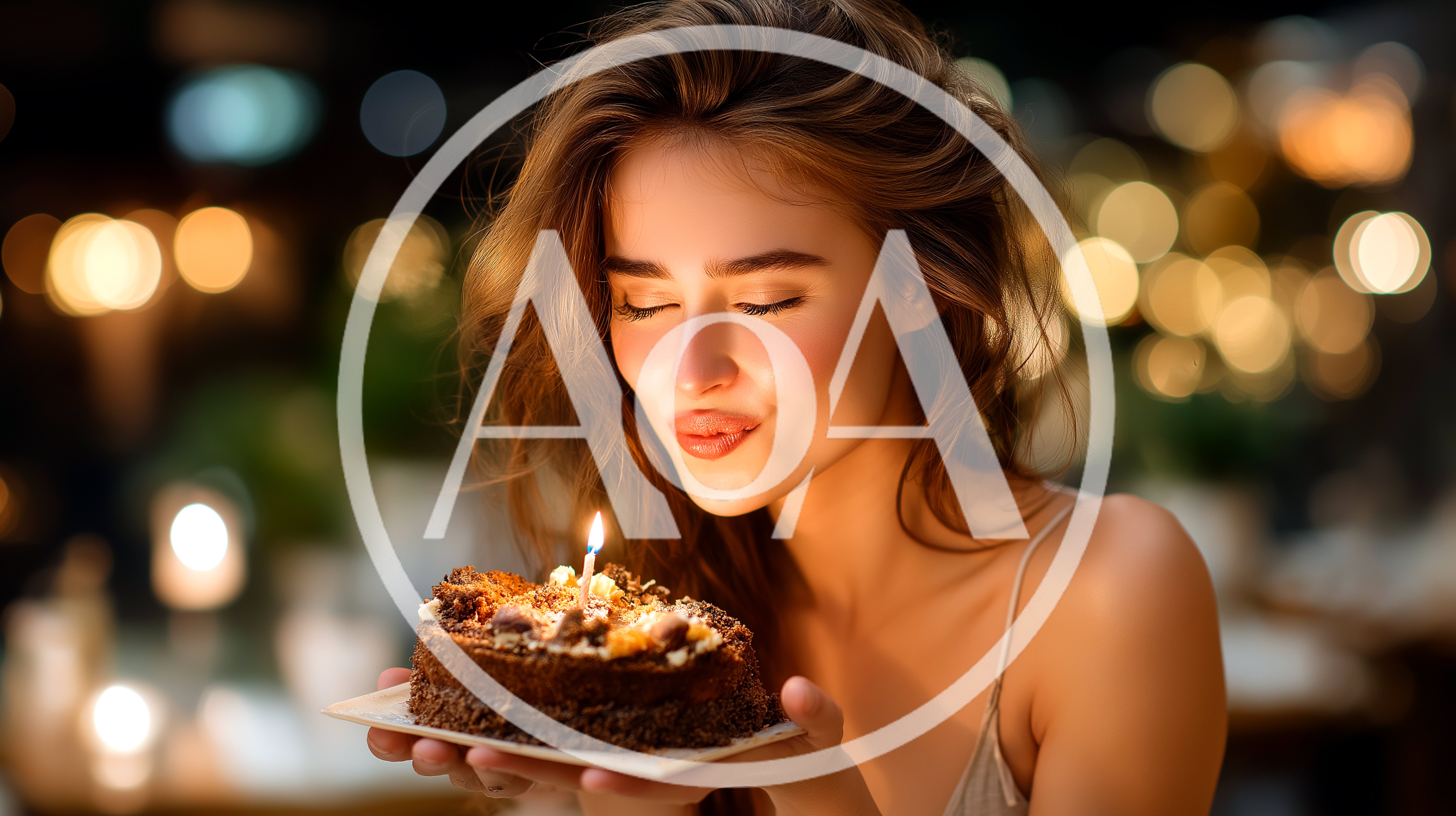 Young Woman Blowing Out Candle On Birthday Cake