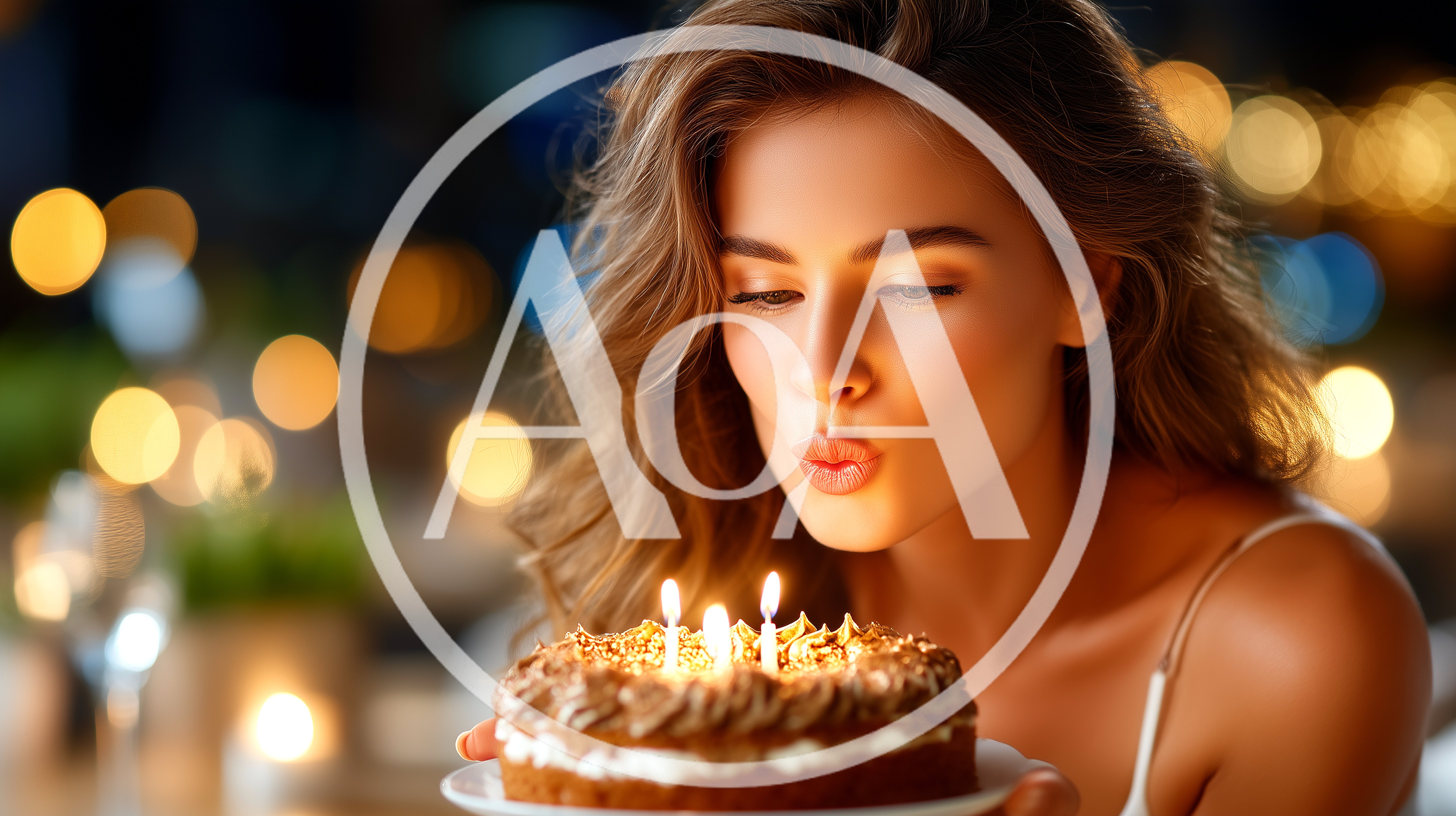 Young Woman Blowing Out Candles On Birthday Cake