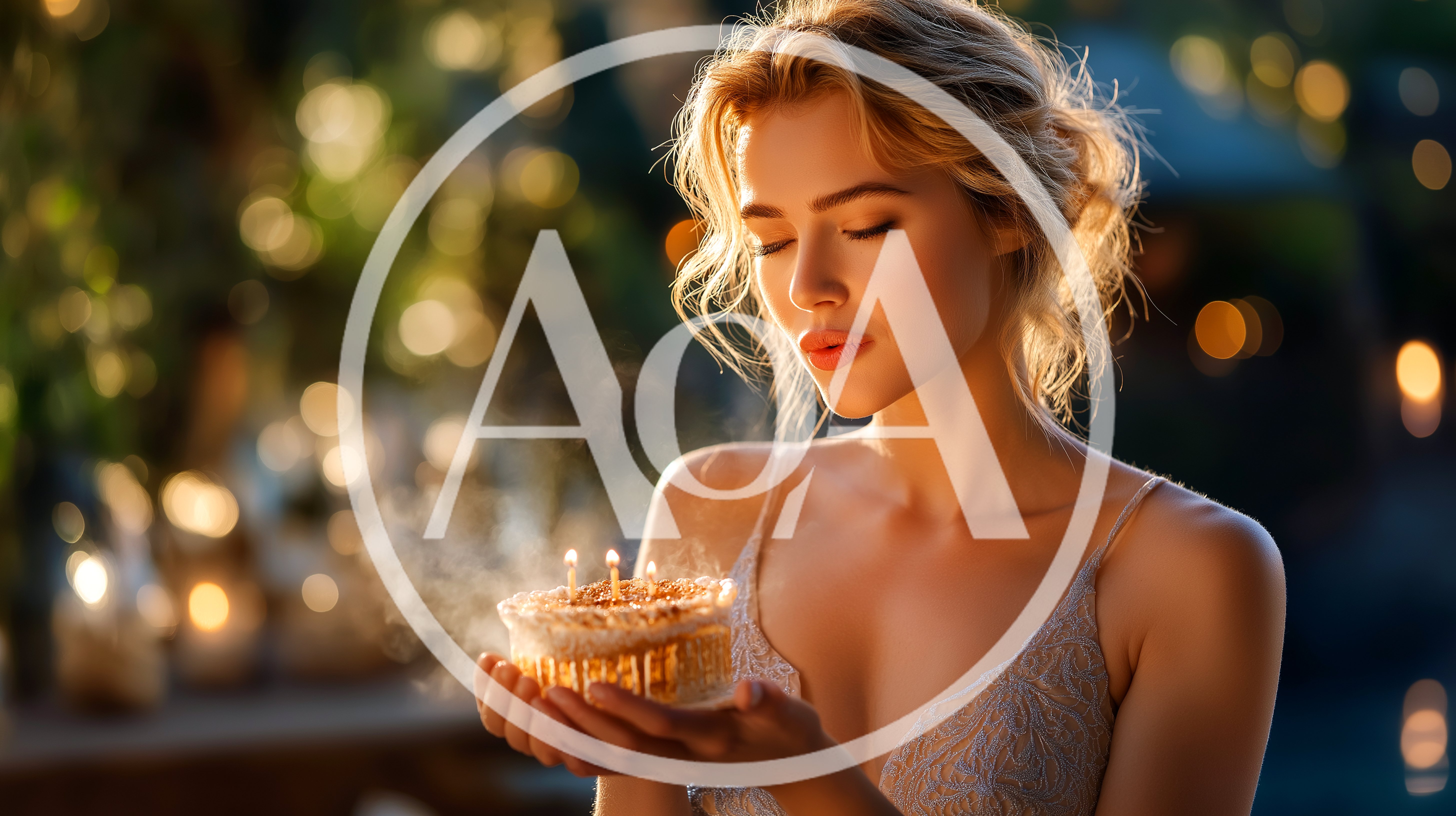 Young Woman Making A Wish On Birthday Cake