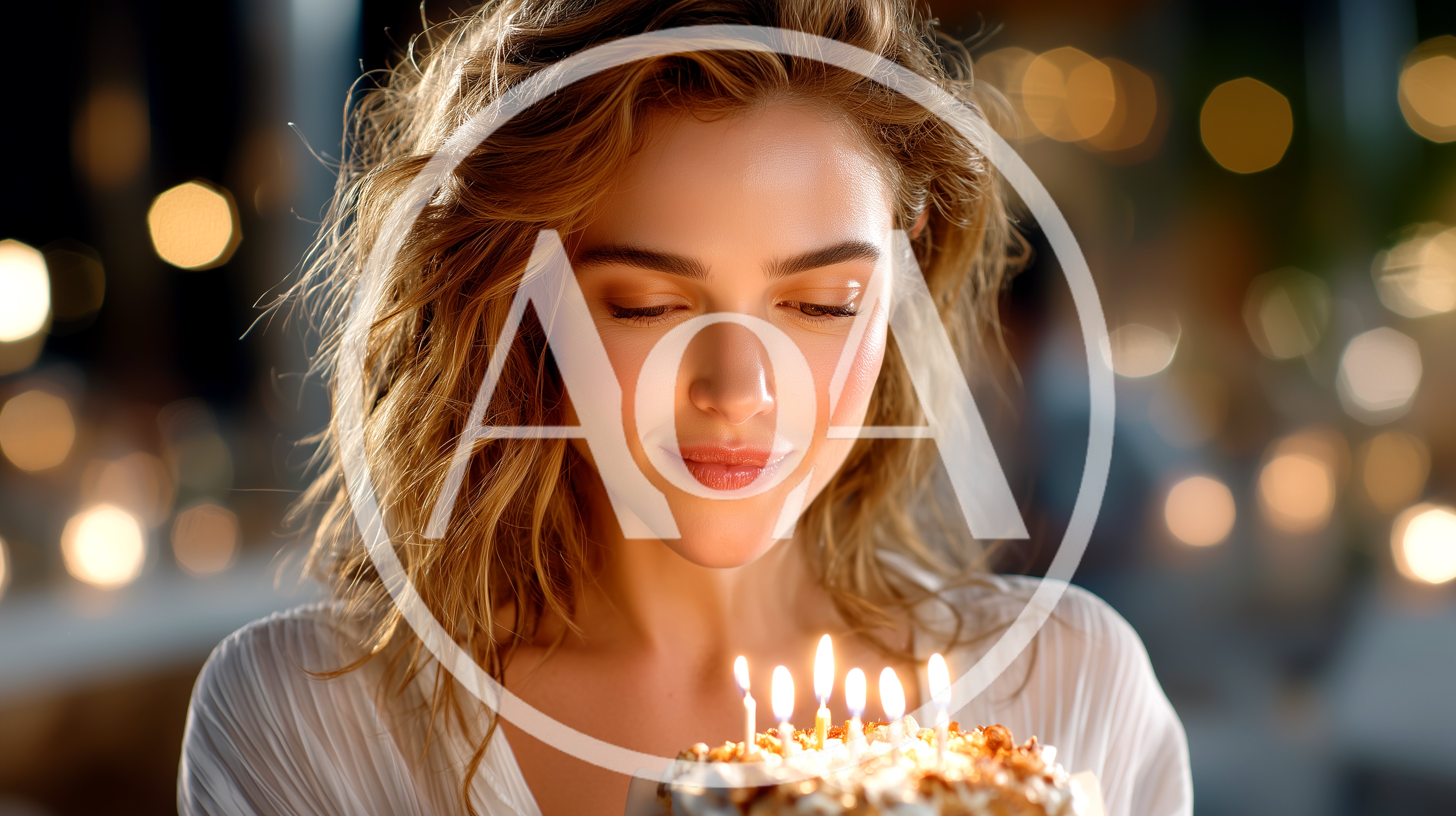Young Woman Making A Wish Over Birthday Cake