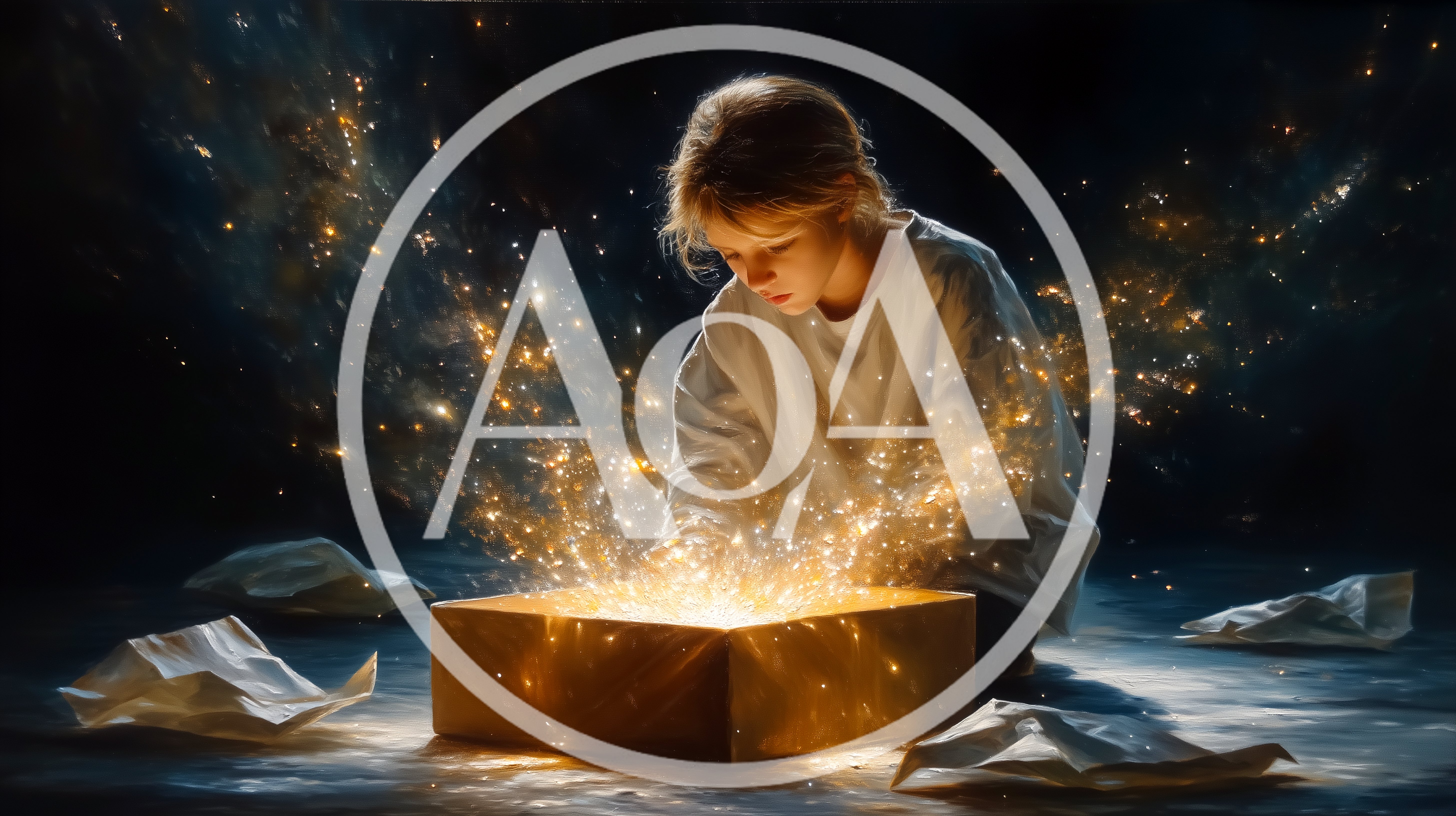 Child Opening A Magical Glowing Gift Box