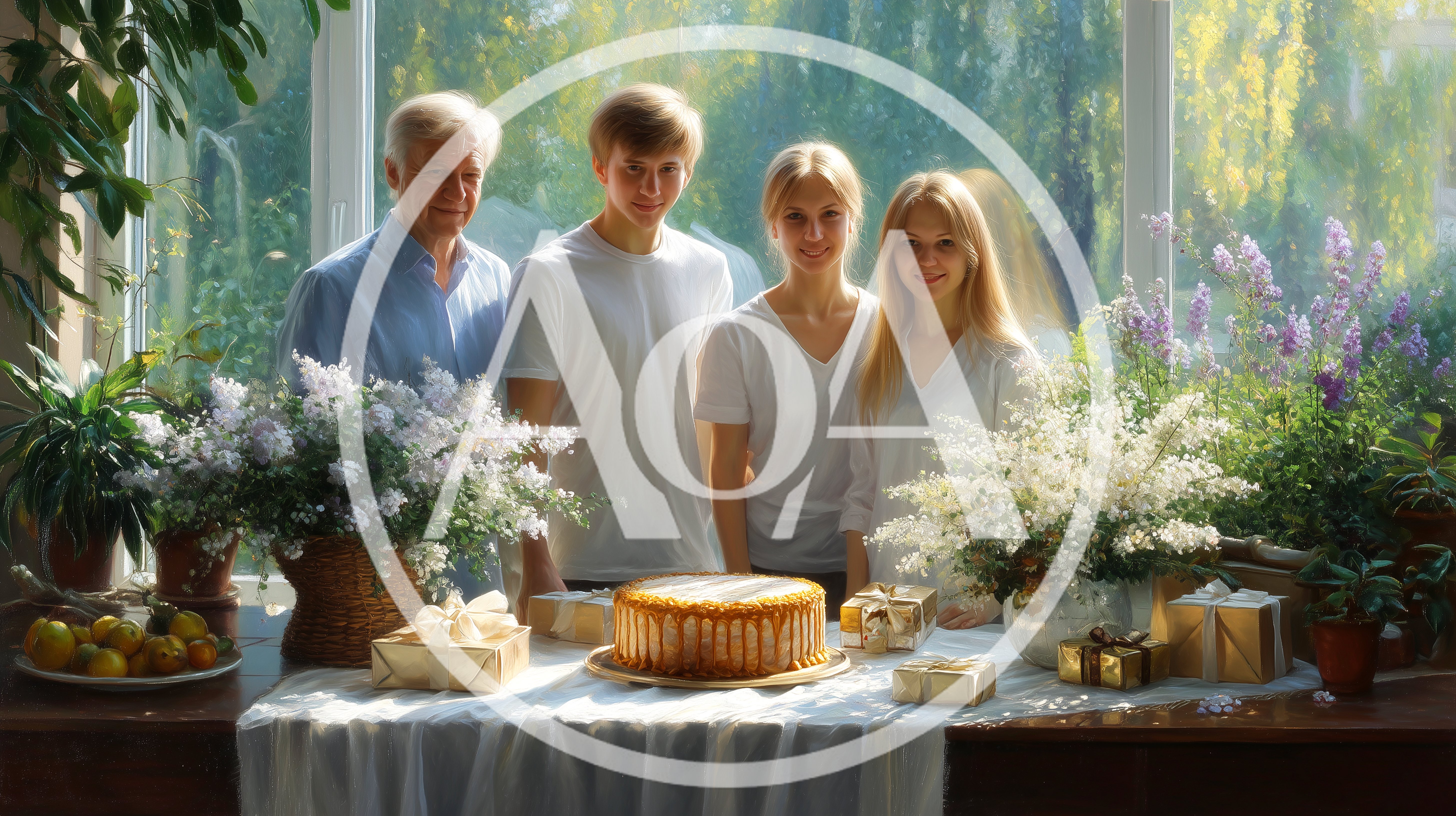 Family Celebrating Birthday With Cake And Gifts
