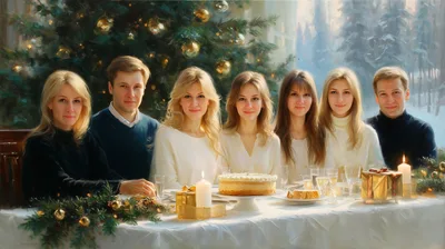 Family Gathering At A Festive Christmas Dinner Table