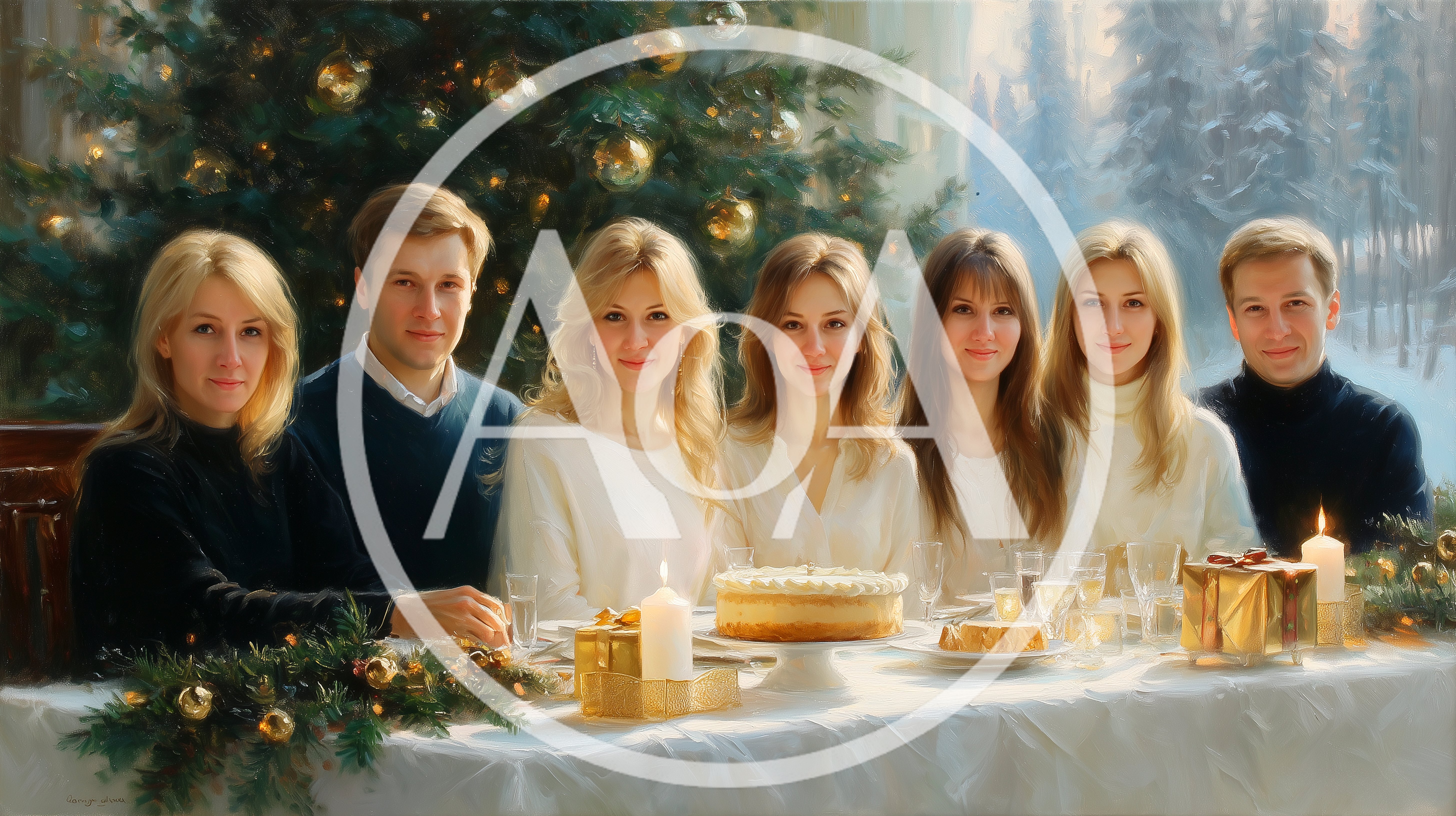 Family Gathering At A Festive Christmas Dinner Table