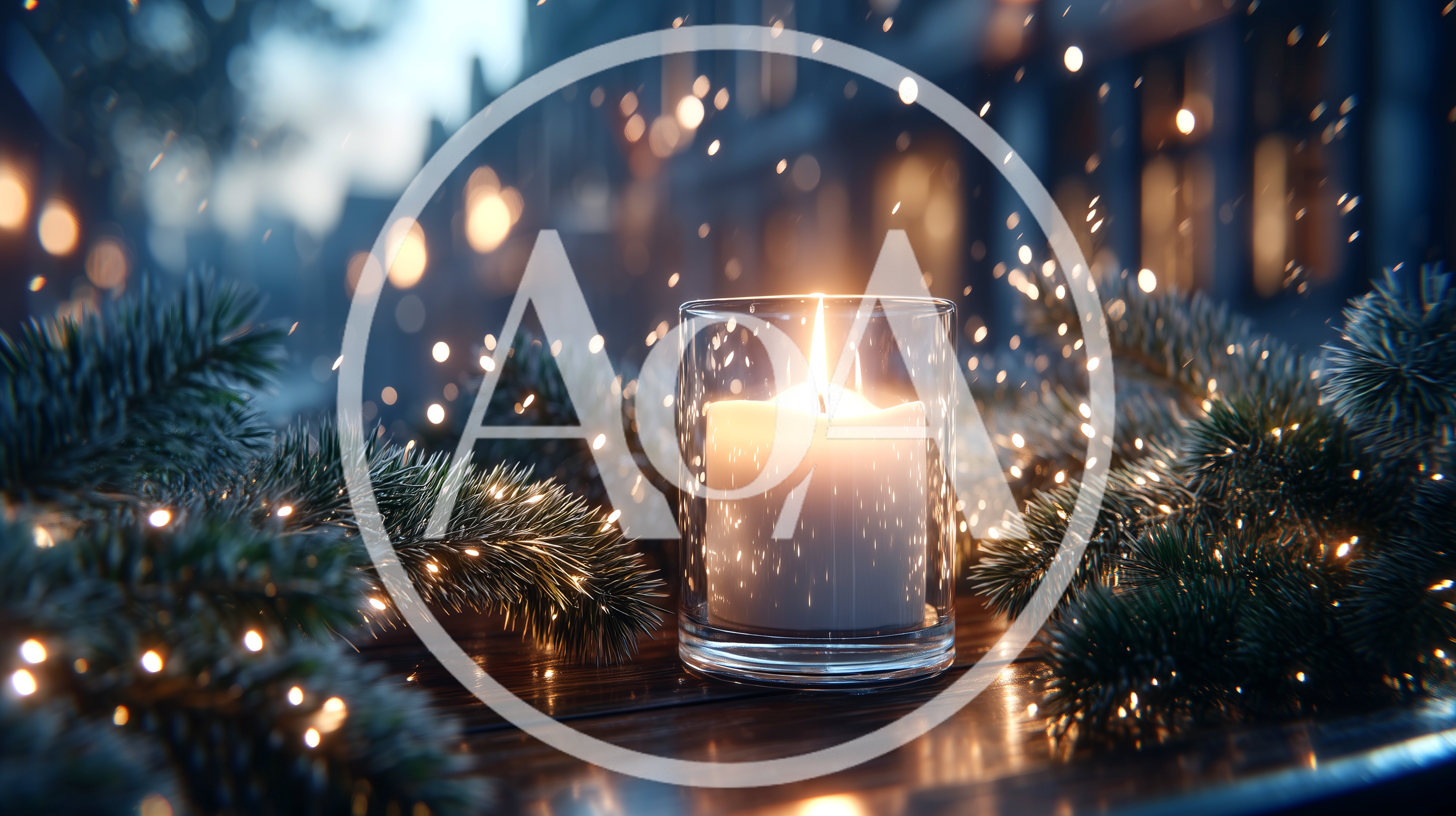 Lit Candle In Glass Holder With Christmas Pine Branches