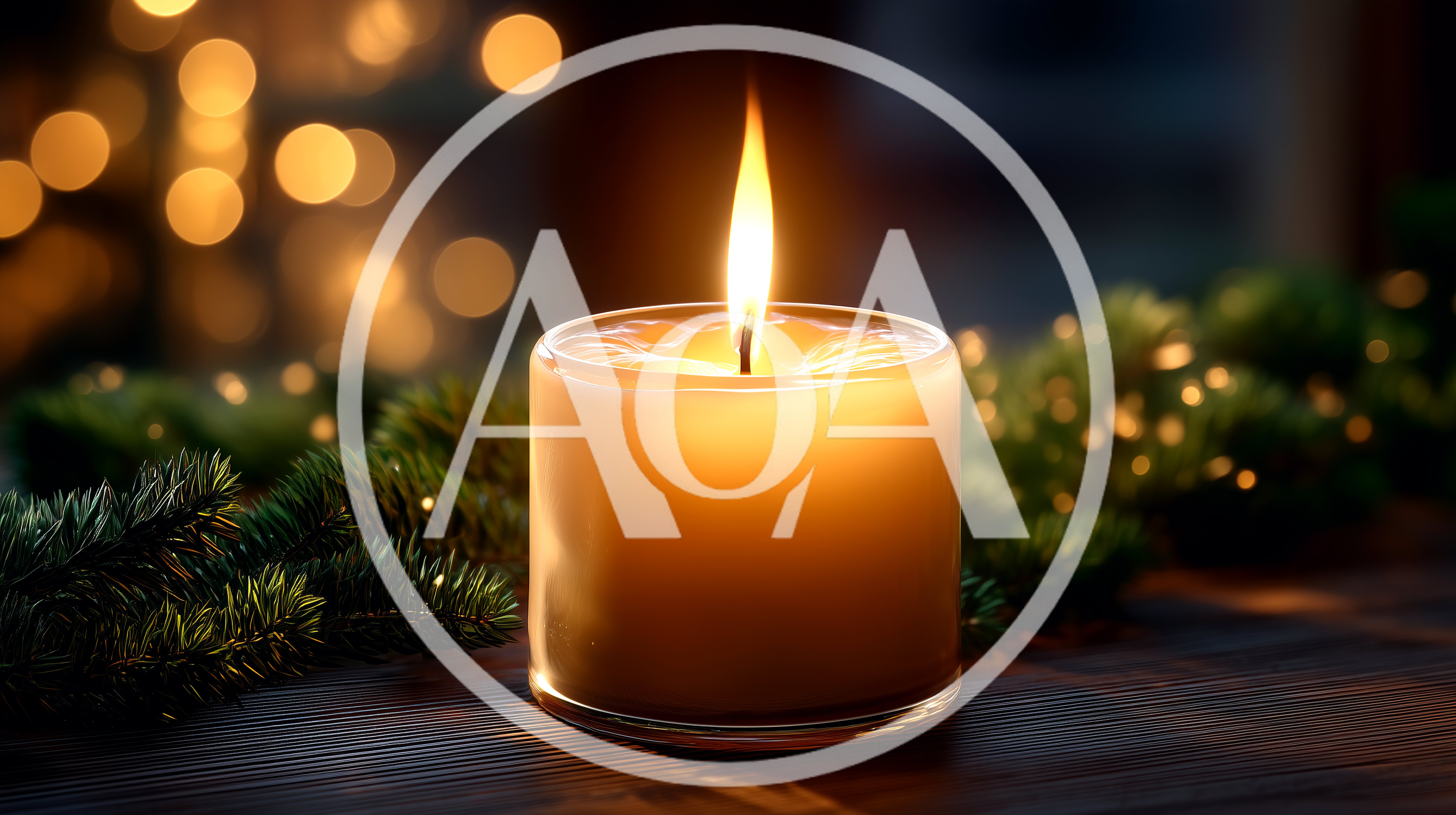 Lit Candle In Glass Jar With Christmas Greenery