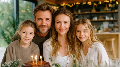 Happy Family Celebrating Birthday With Cake At Home