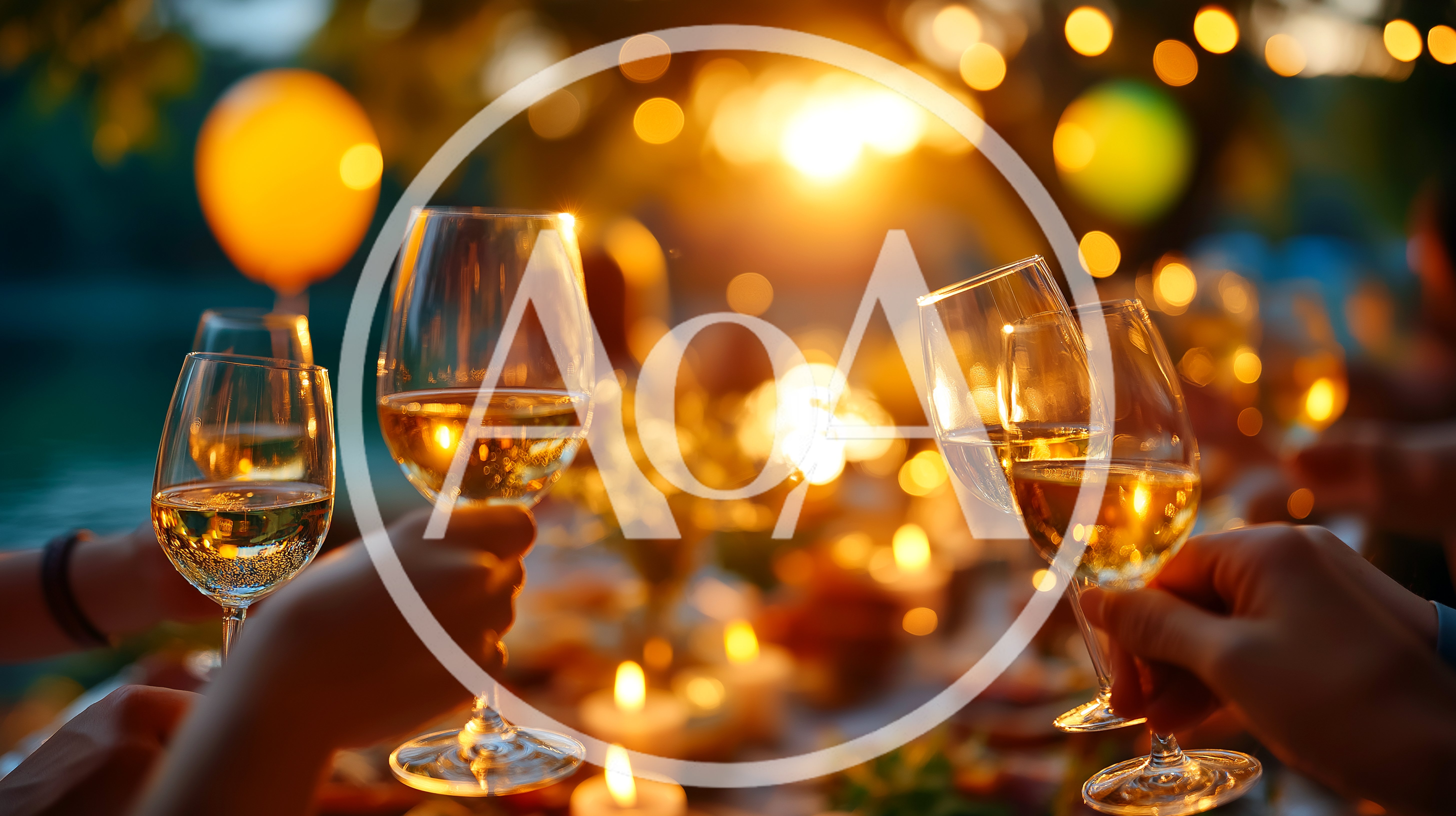 Friends Toasting With Wine Glasses At Outdoor Dinner Party