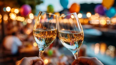 Two People Toasting With Wine Glasses At Outdoor Party