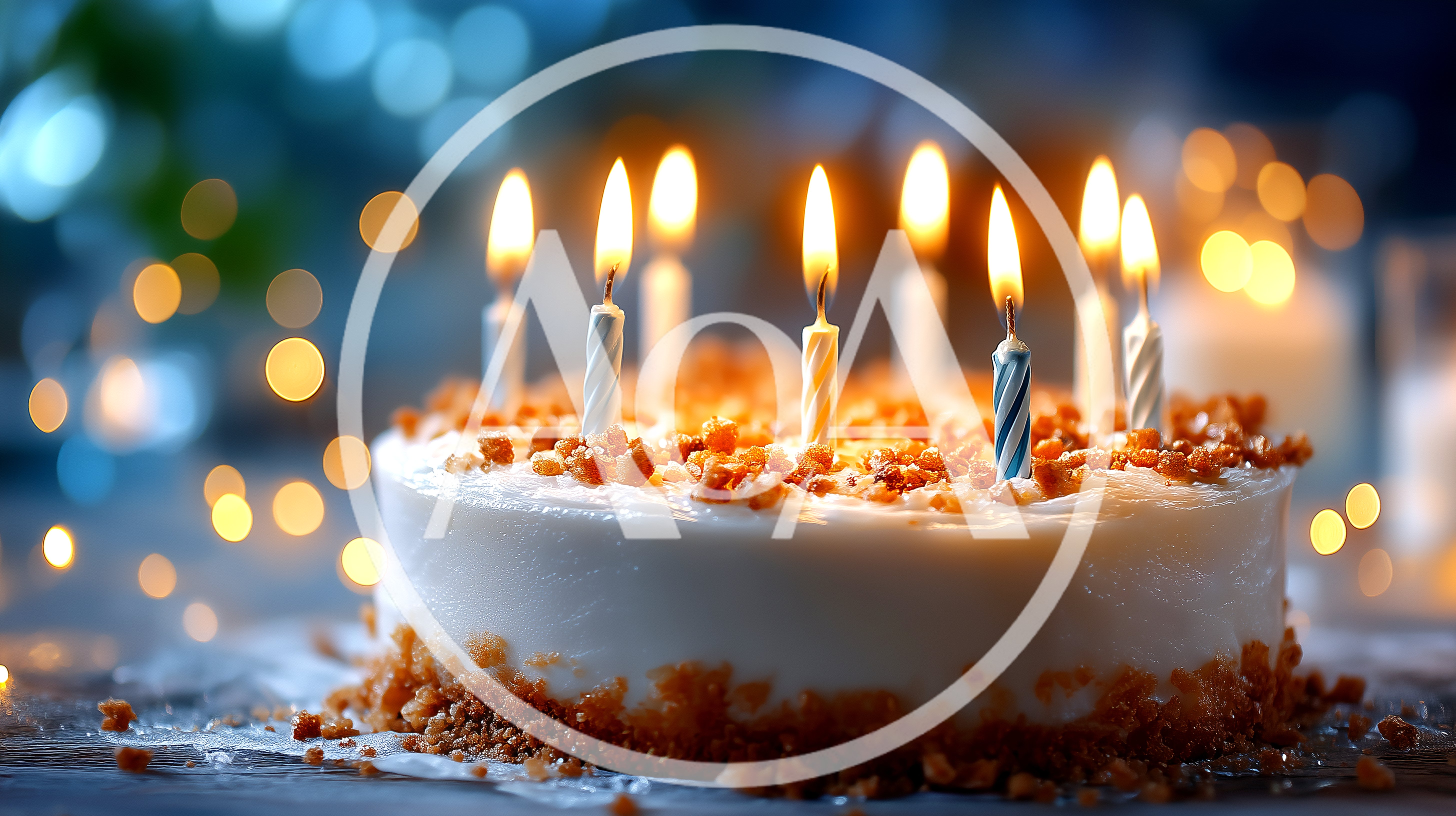 Birthday Cake With Lit Candles On A Table