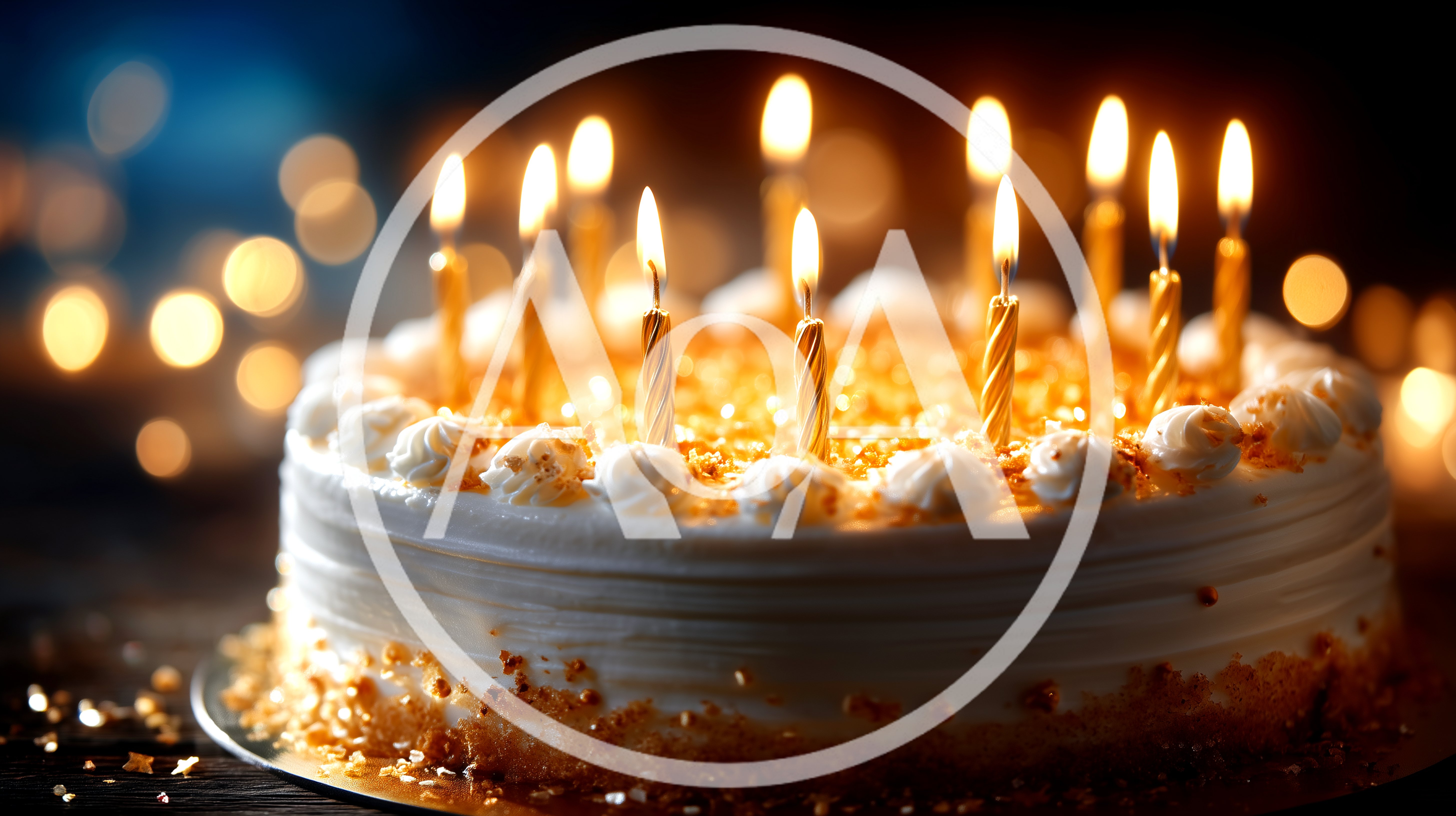 Birthday Cake With Lit Candles On Dark Background