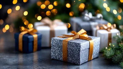 Christmas Gift Boxes With Golden Ribbons
