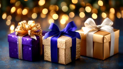 Three Decorative Gift Boxes With Ribbons