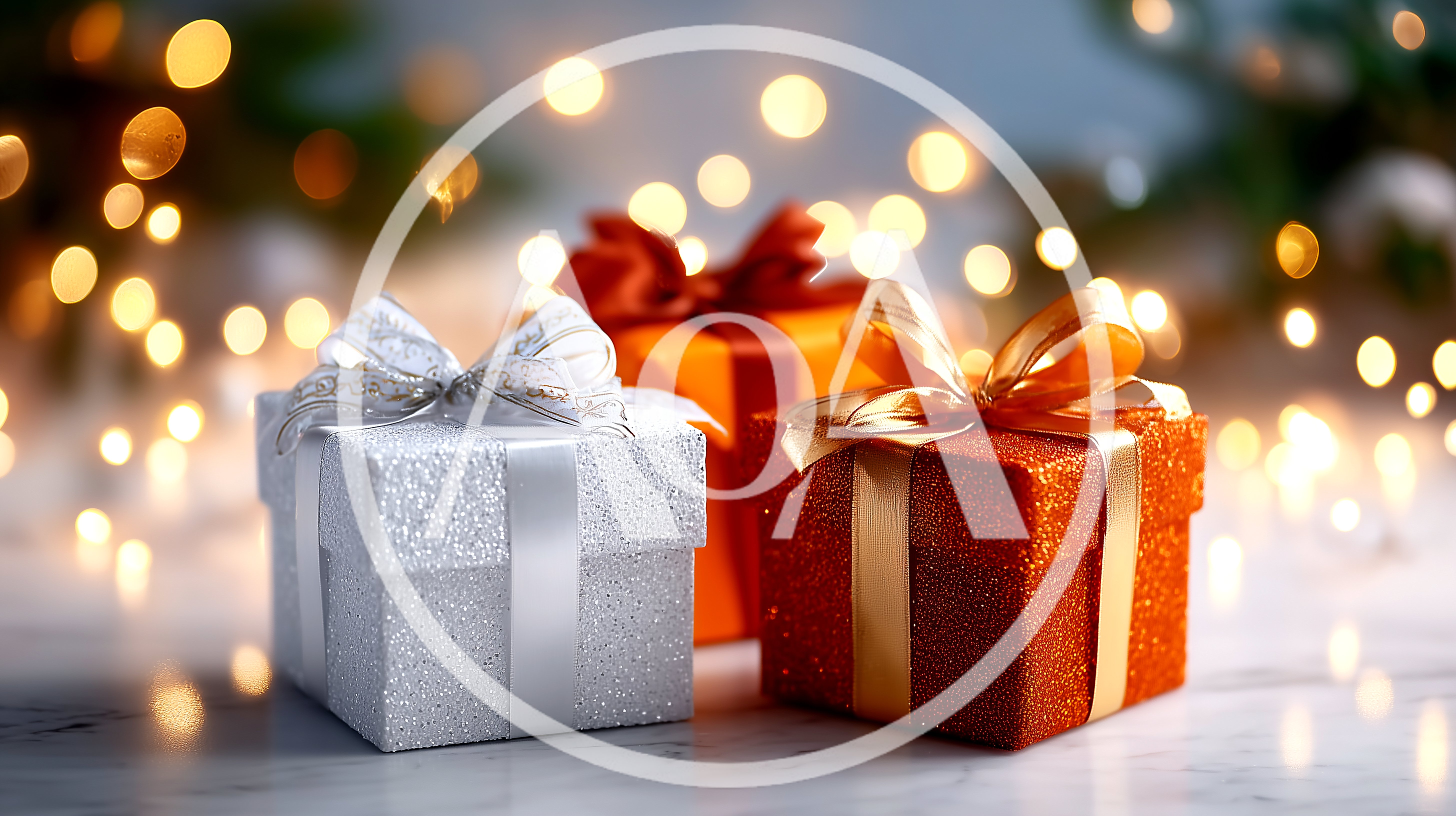 Three Festive Gift Boxes With Bokeh Lights