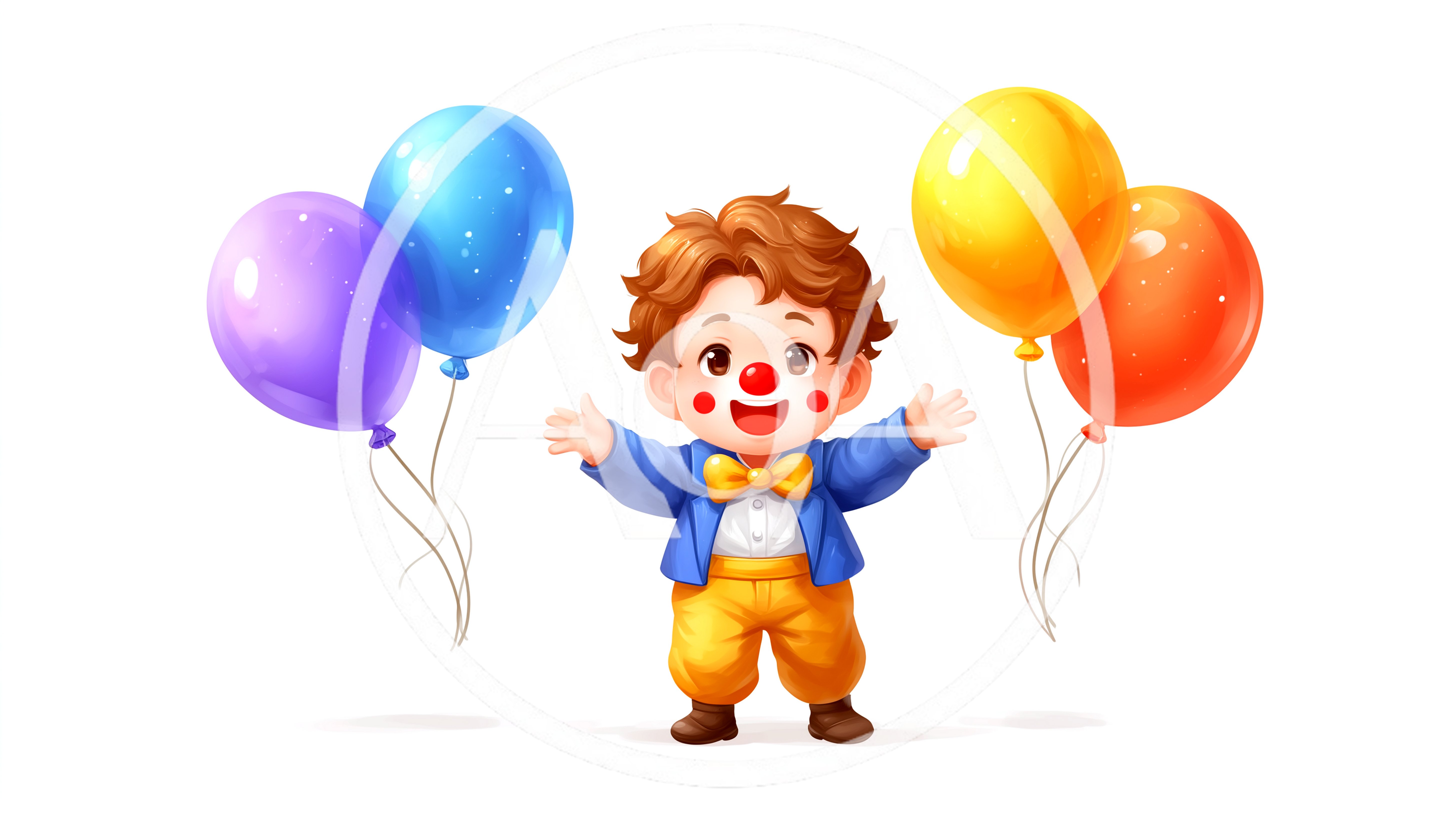 Cute Cartoon Clown Boy With Colorful Balloons