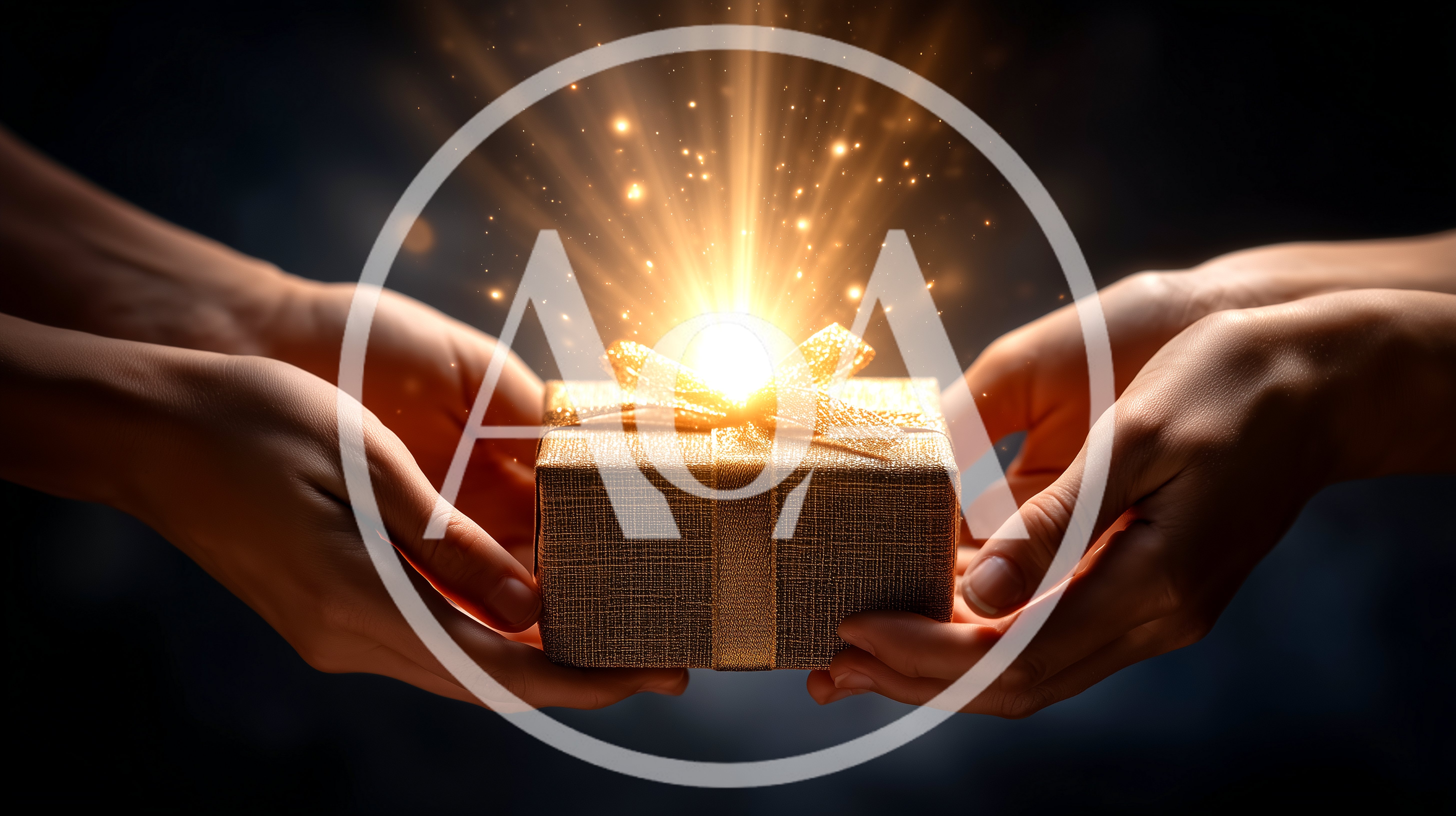 Two People Exchanging A Glowing Gift Box