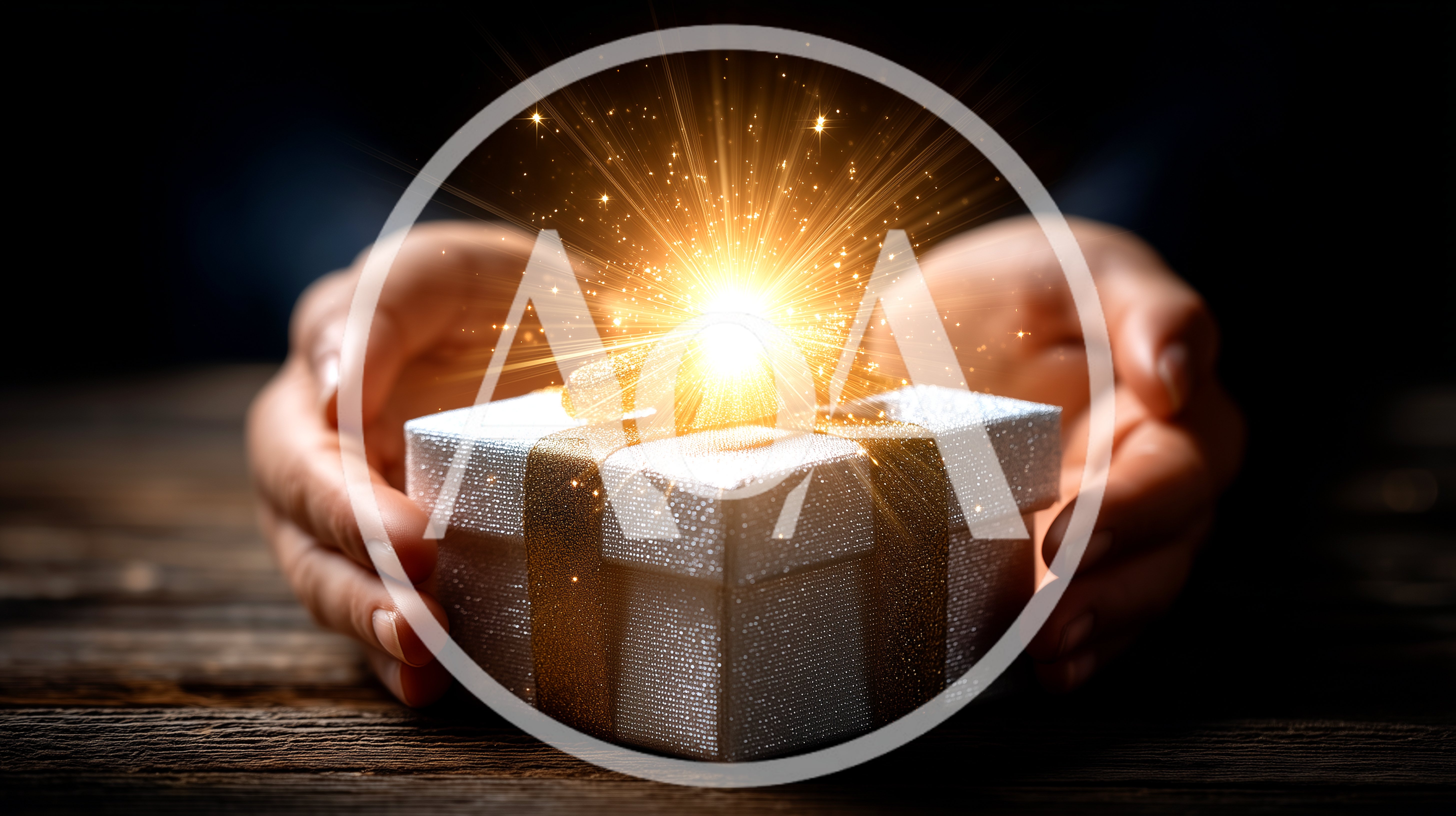 Hands Holding A Glowing Magical Gift Box
