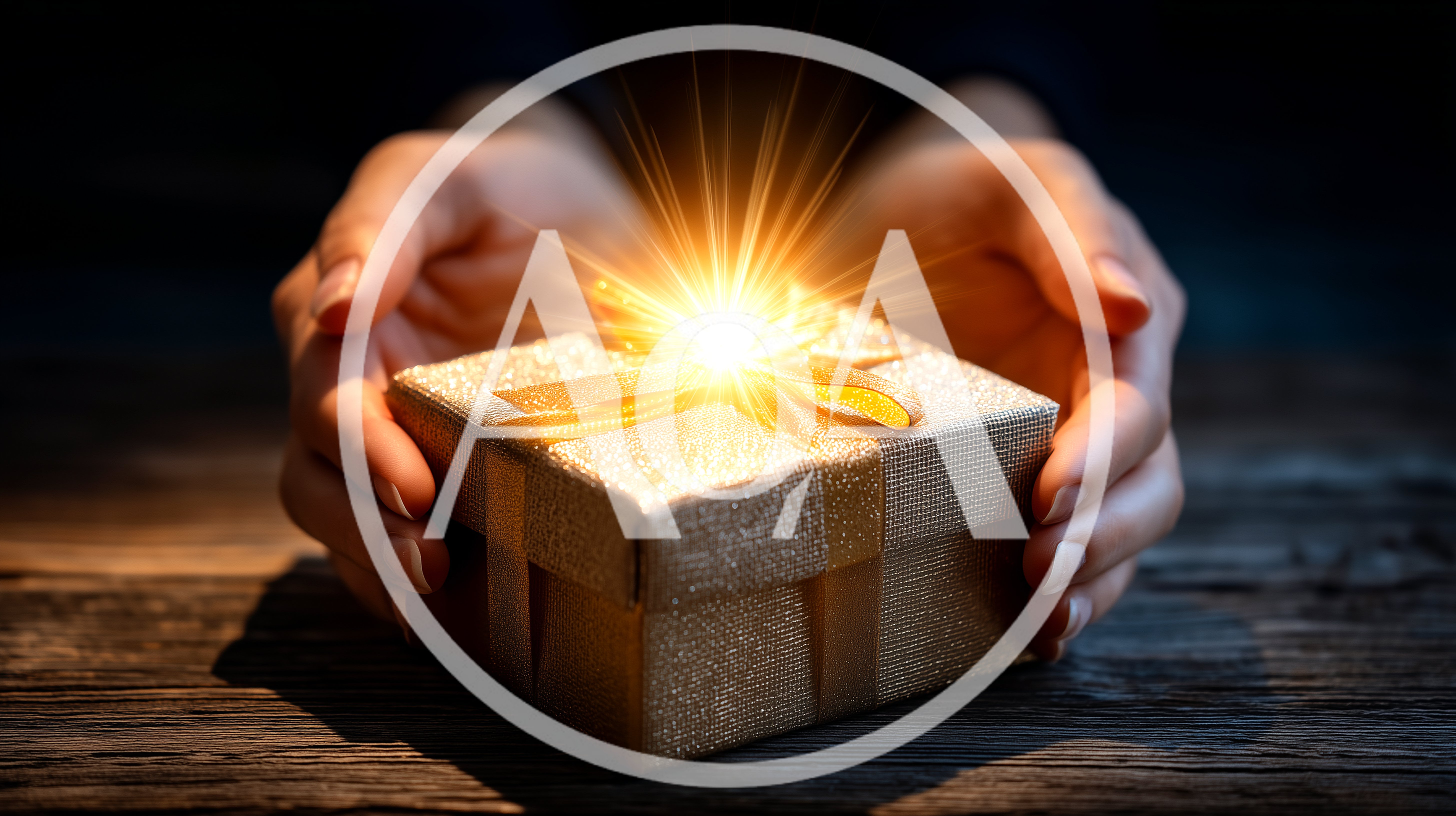 Hands Holding A Glowing Golden Gift Box